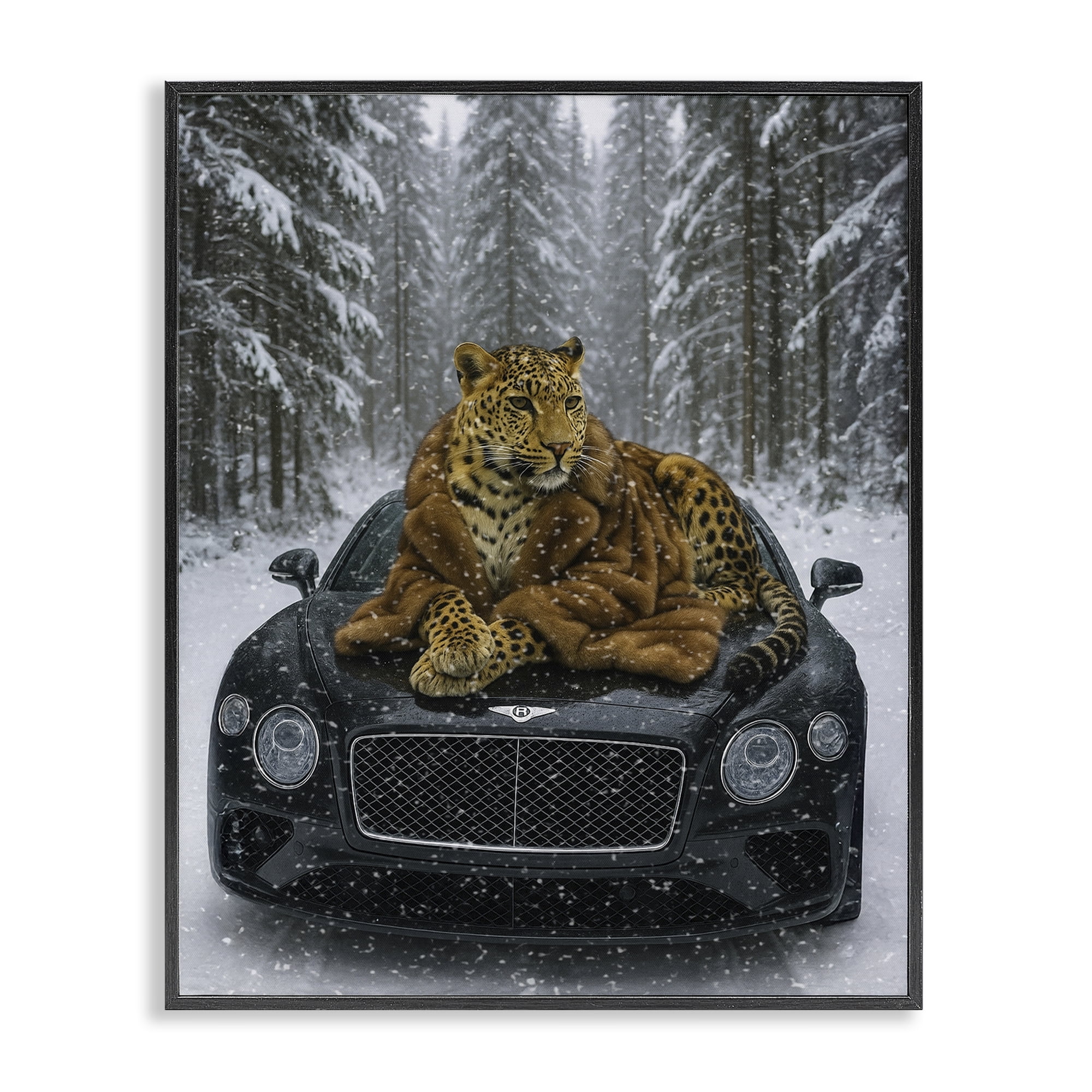 Stupell Industries Luxurious Leopard Winter Woods Black Framed Giclee Art, design by Grotto Studios