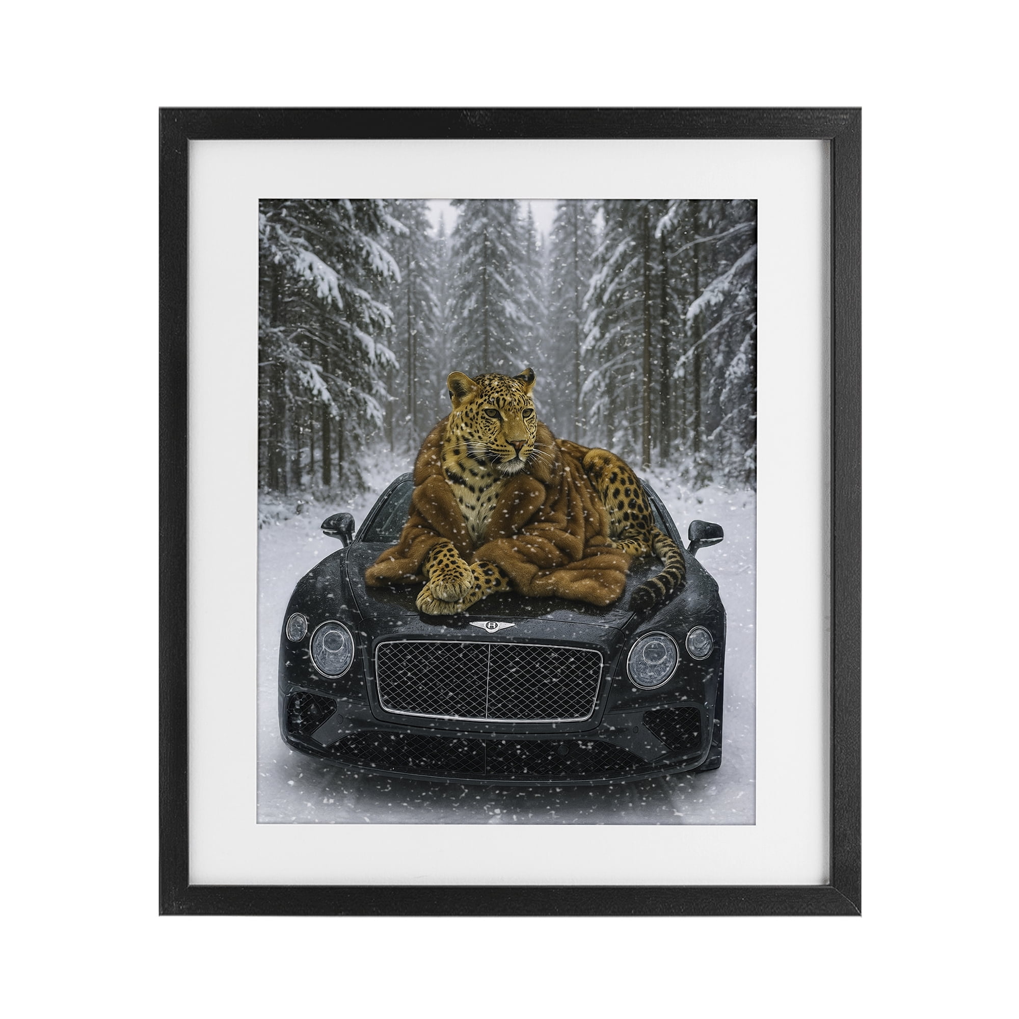 Stupell Industries Luxurious Leopard Winter Woods Black Framed Print Under Glass, design by Grotto Studios