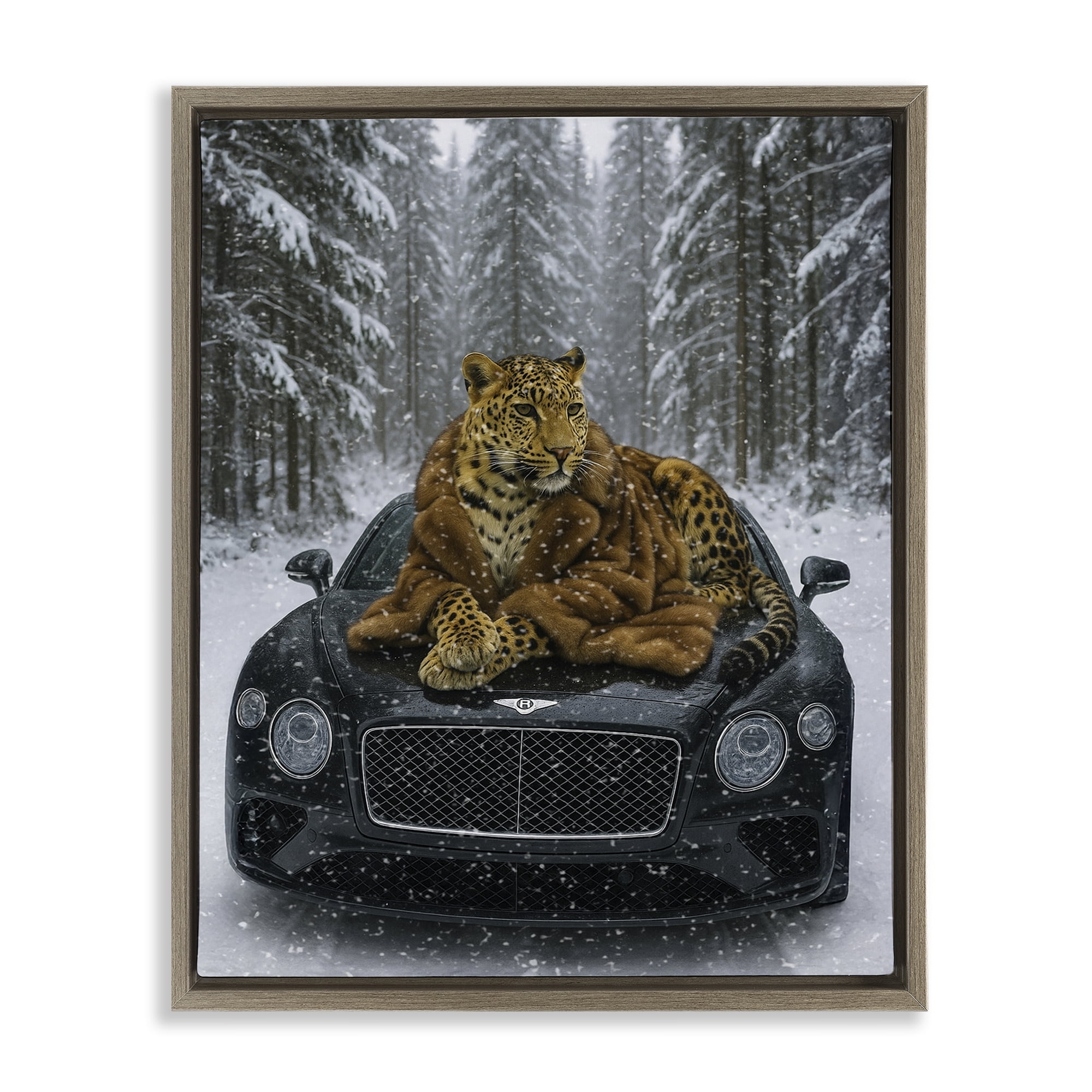 Stupell Industries Luxurious Leopard Winter Woods Brown Framed Floater Canvas Wall Art, design by Grotto Studios