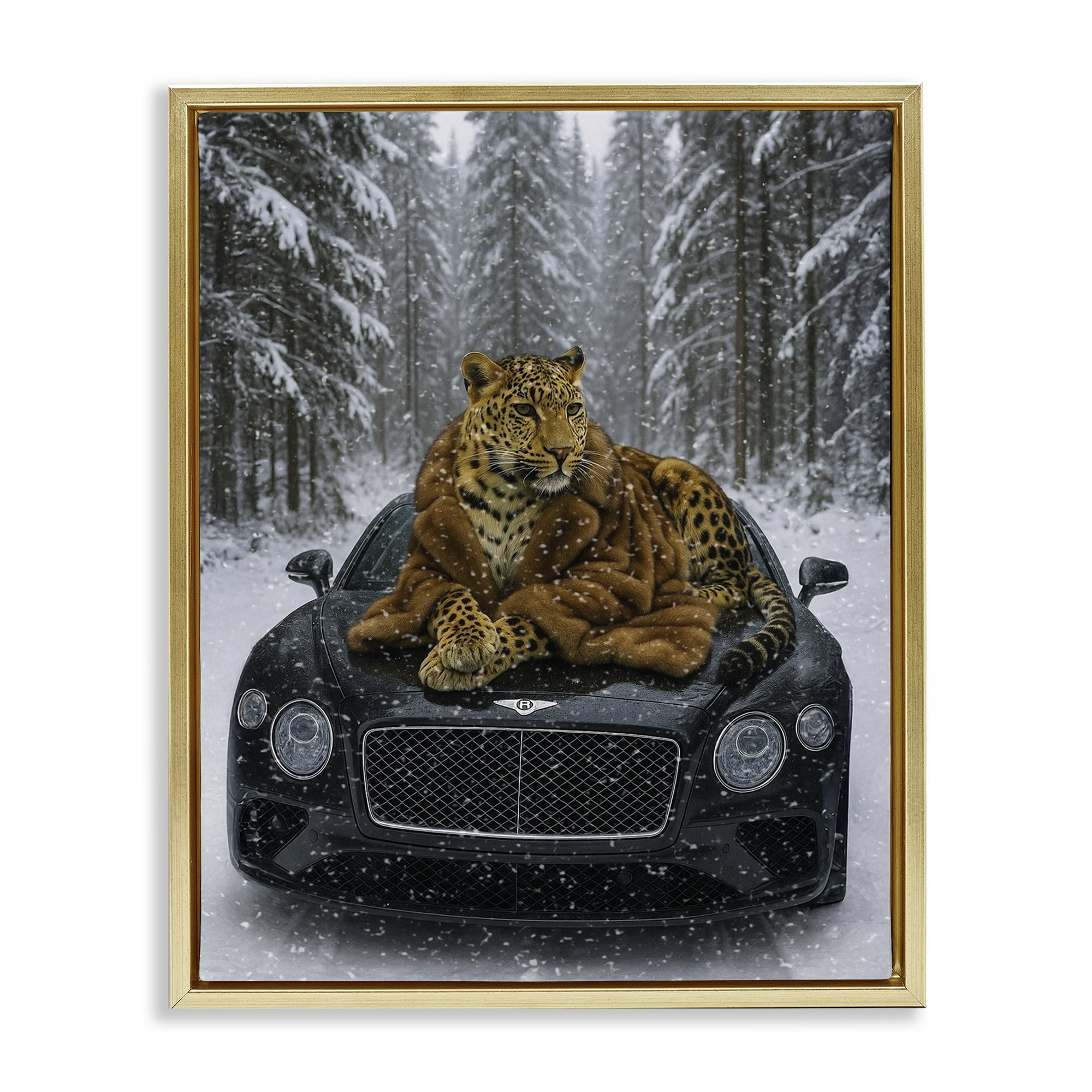 Stupell Industries Luxurious Leopard Winter Woods Gold Framed Floater Canvas Wall Art, design by Grotto Studios
