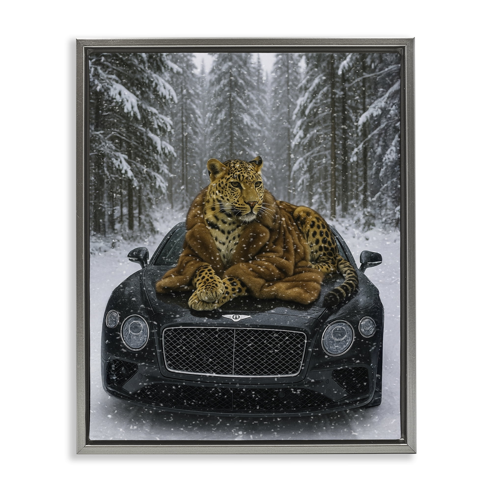Stupell Industries Luxurious Leopard Winter Woods Gray Framed Floater Canvas Wall Art, design by Grotto Studios