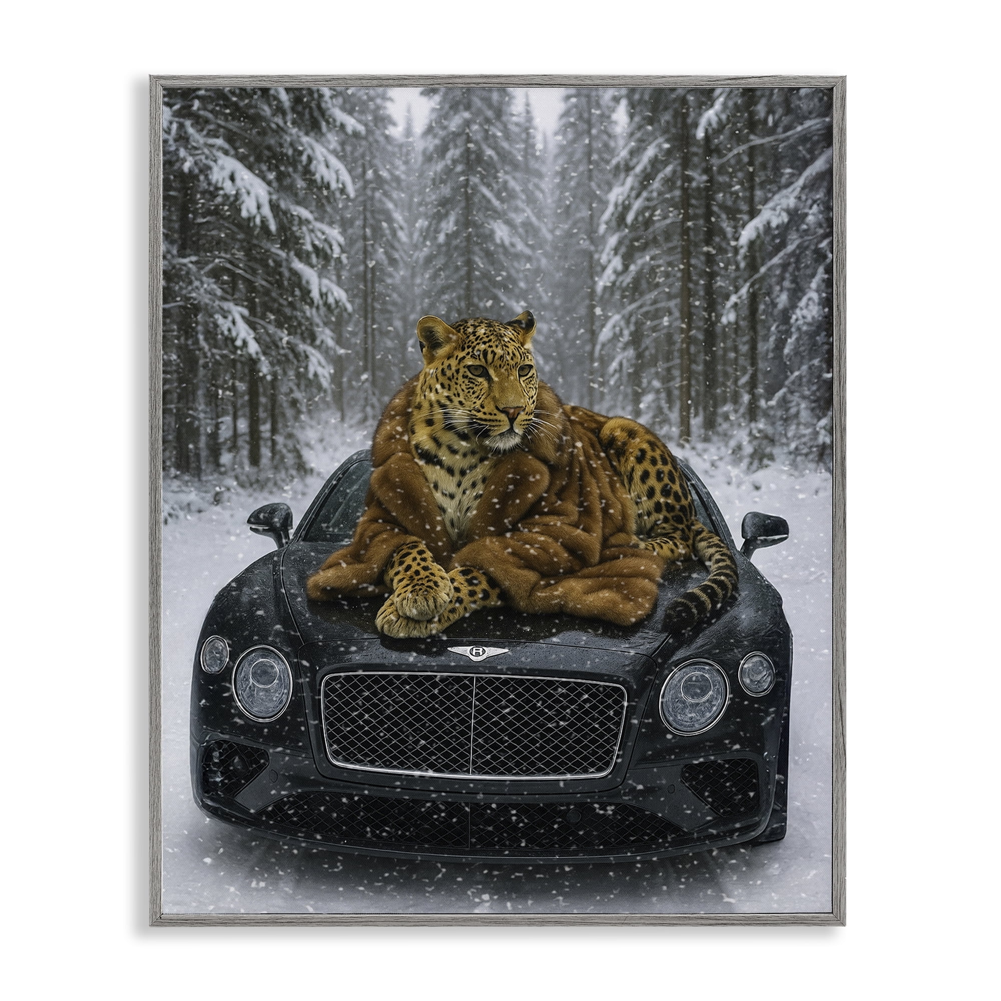 Stupell Industries Luxurious Leopard Winter Woods Gray Framed Giclee Art, design by Grotto Studios