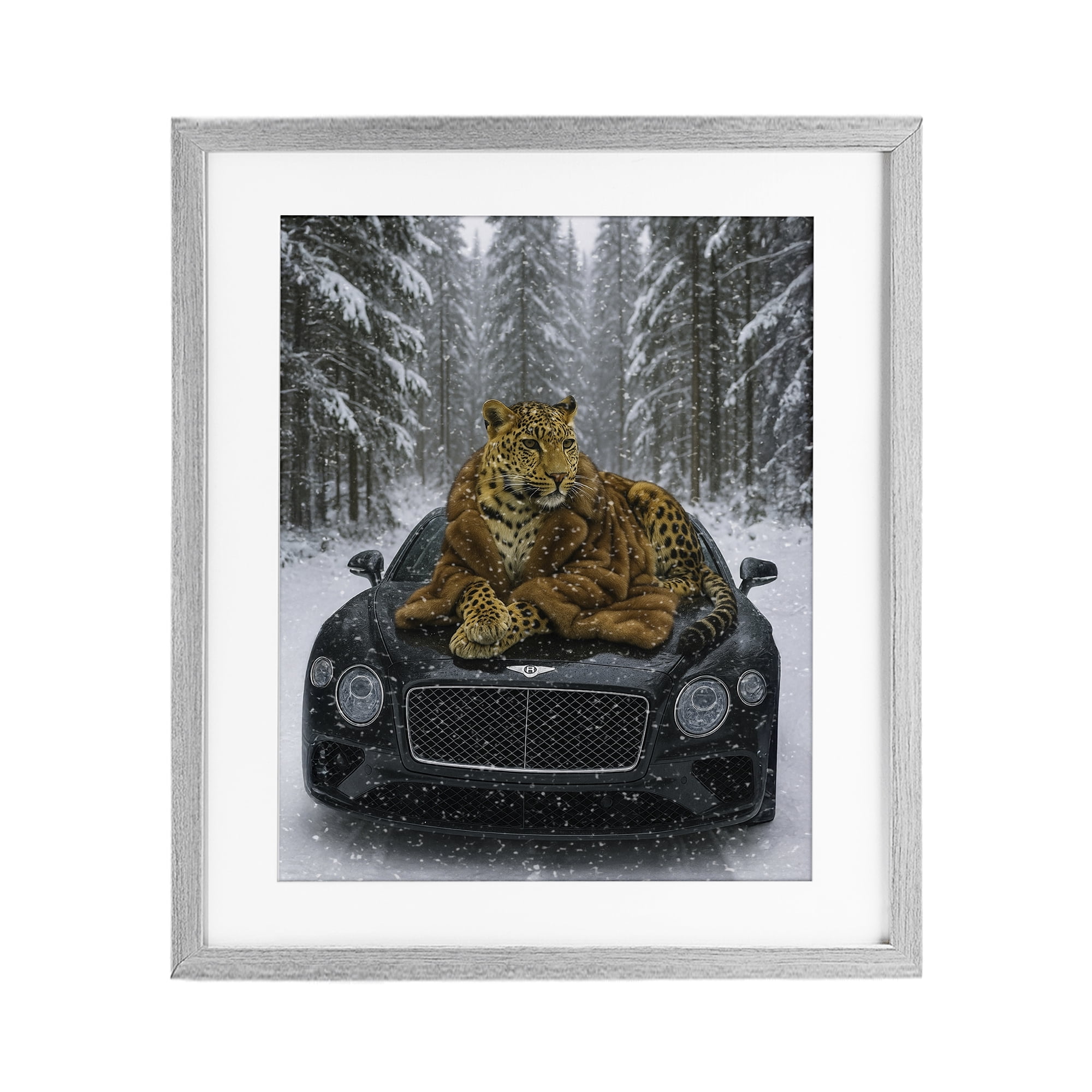 Stupell Industries Luxurious Leopard Winter Woods Gray Framed Print Under Glass, design by Grotto Studios