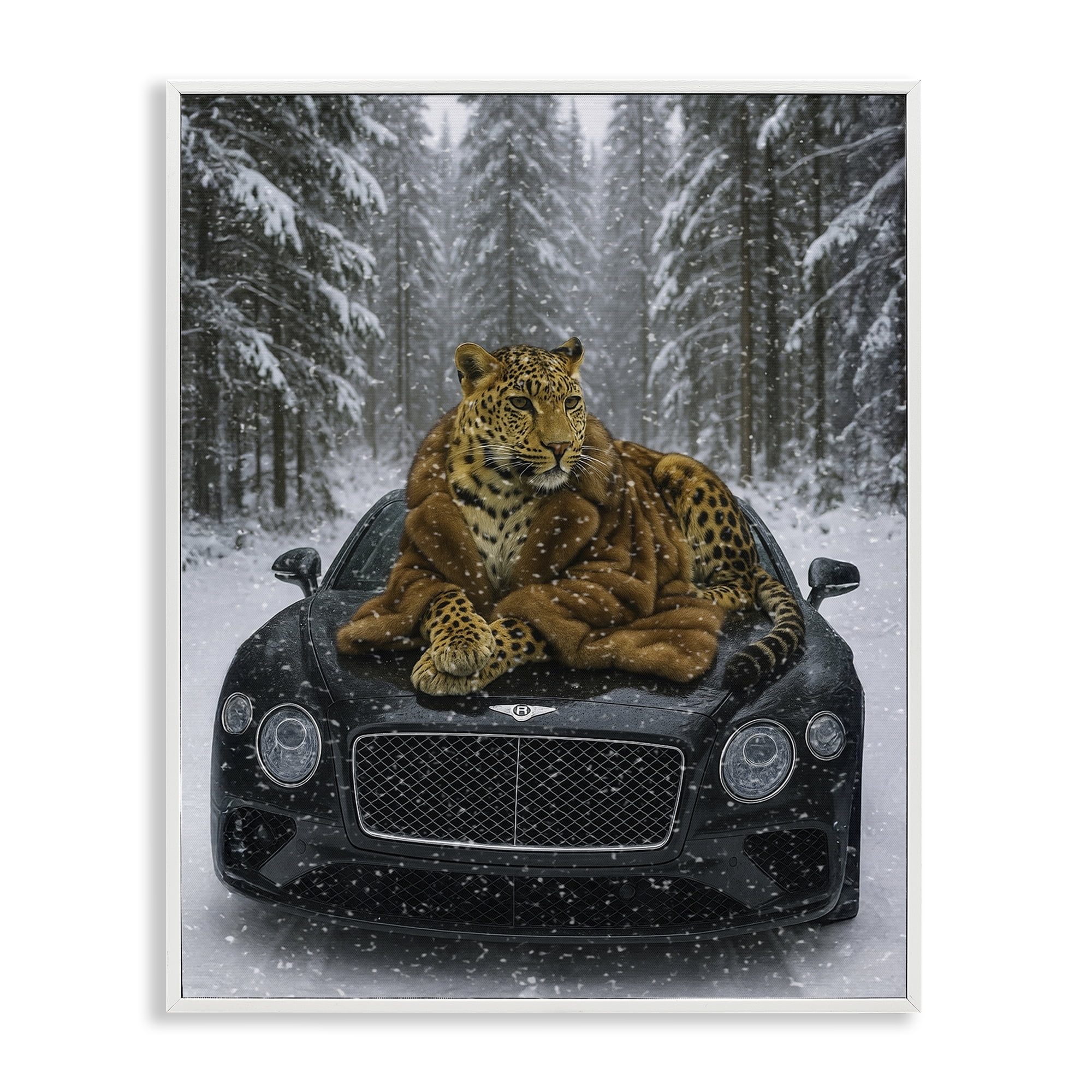 Stupell Industries Luxurious Leopard Winter Woods White Framed Giclee Art, design by Grotto Studios