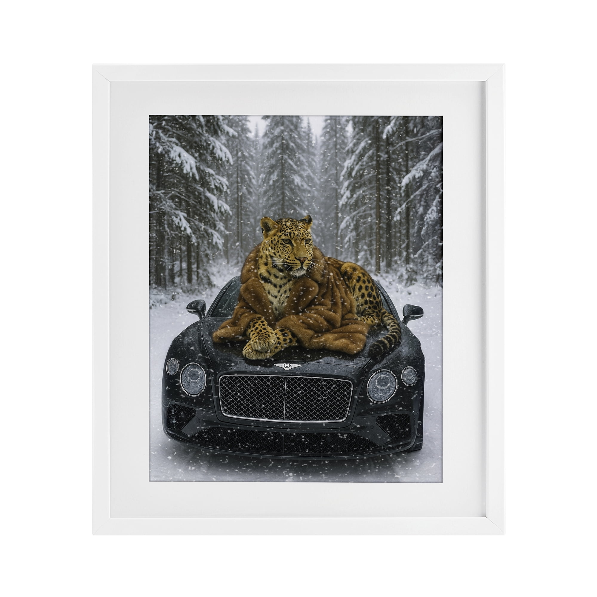 Stupell Industries Luxurious Leopard Winter Woods White Framed Print Under Glass, design by Grotto Studios