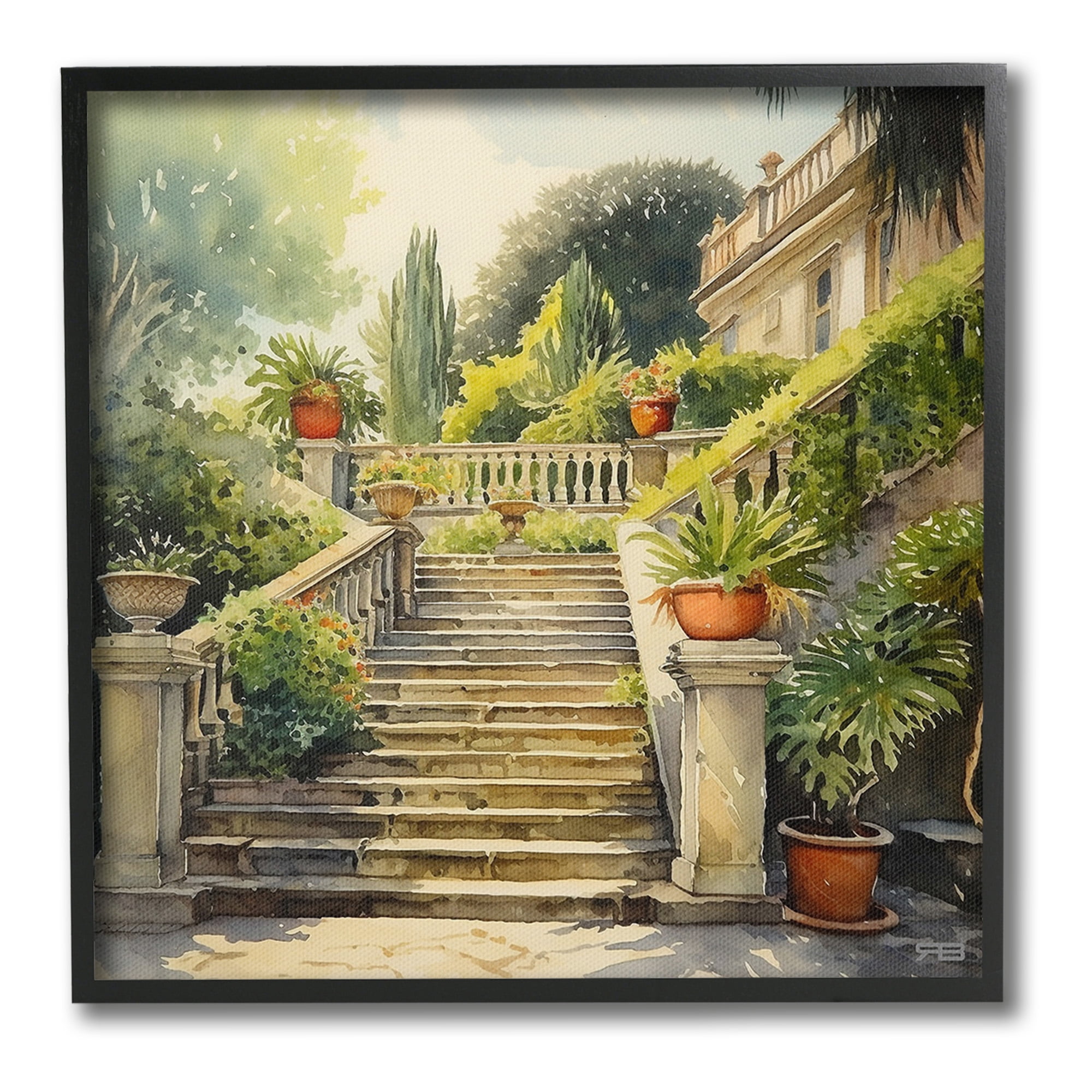 Stupell Industries Luxurious Villa Stairway Botanical & Floral Painting Black Framed Art Print Wall Art, 17 x 17