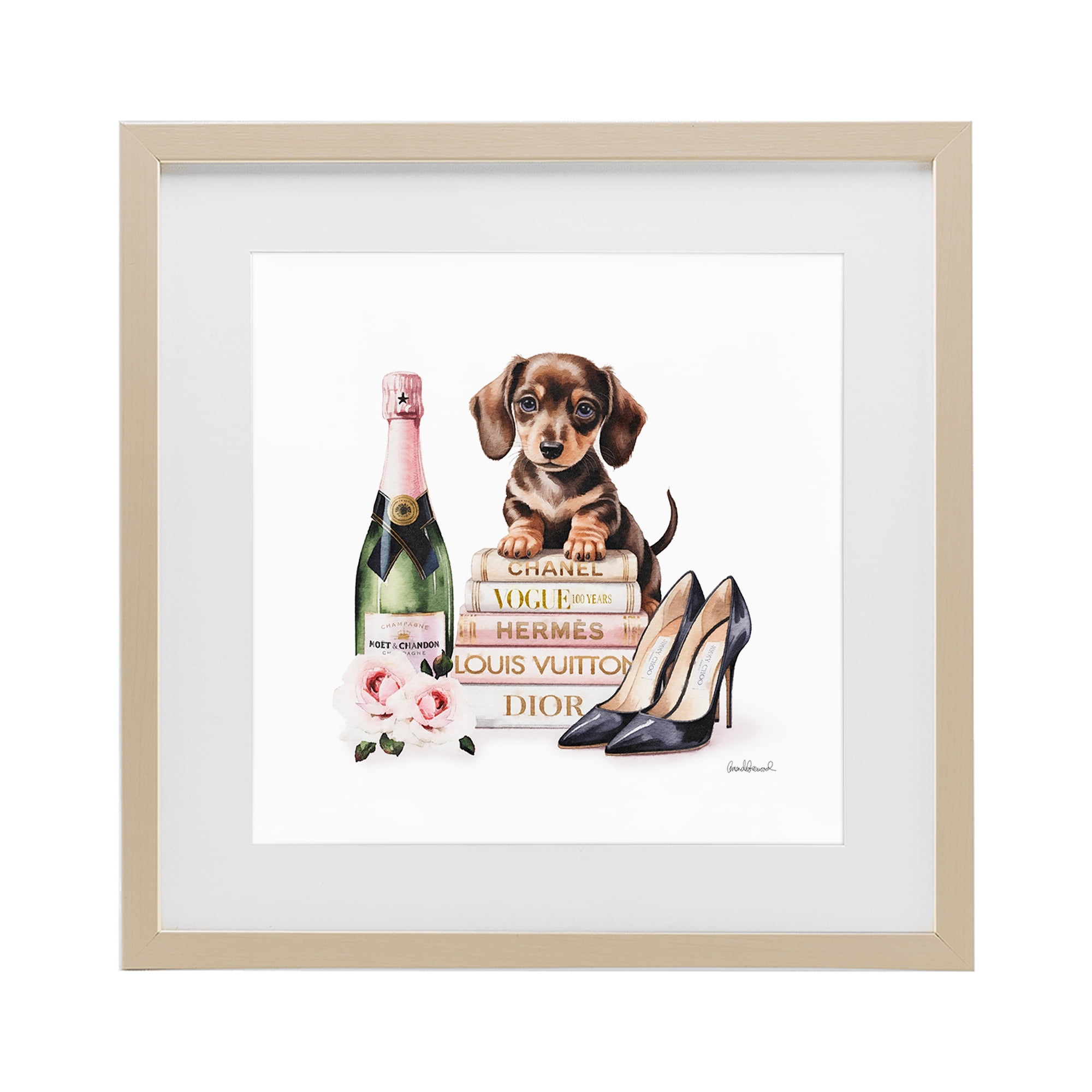 Stupell Industries Luxury Books & Puppy Birch Framed Print Under Glass, design by Amanda Greenwood