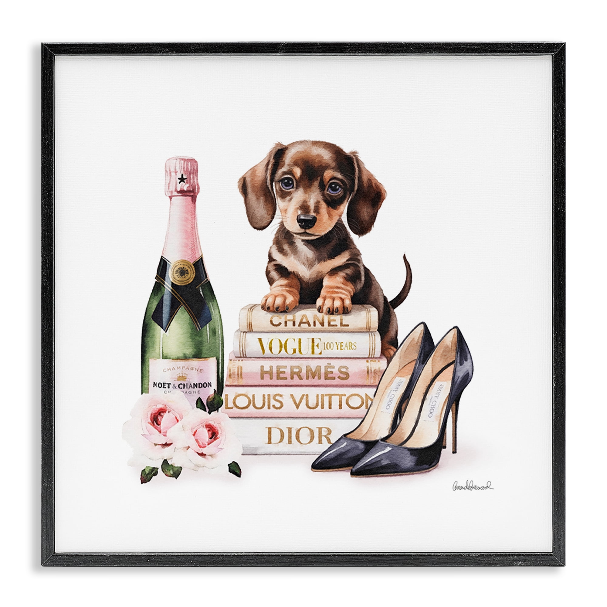 Stupell Industries Luxury Books & Puppy Black Framed Giclee Art, design by Amanda Greenwood