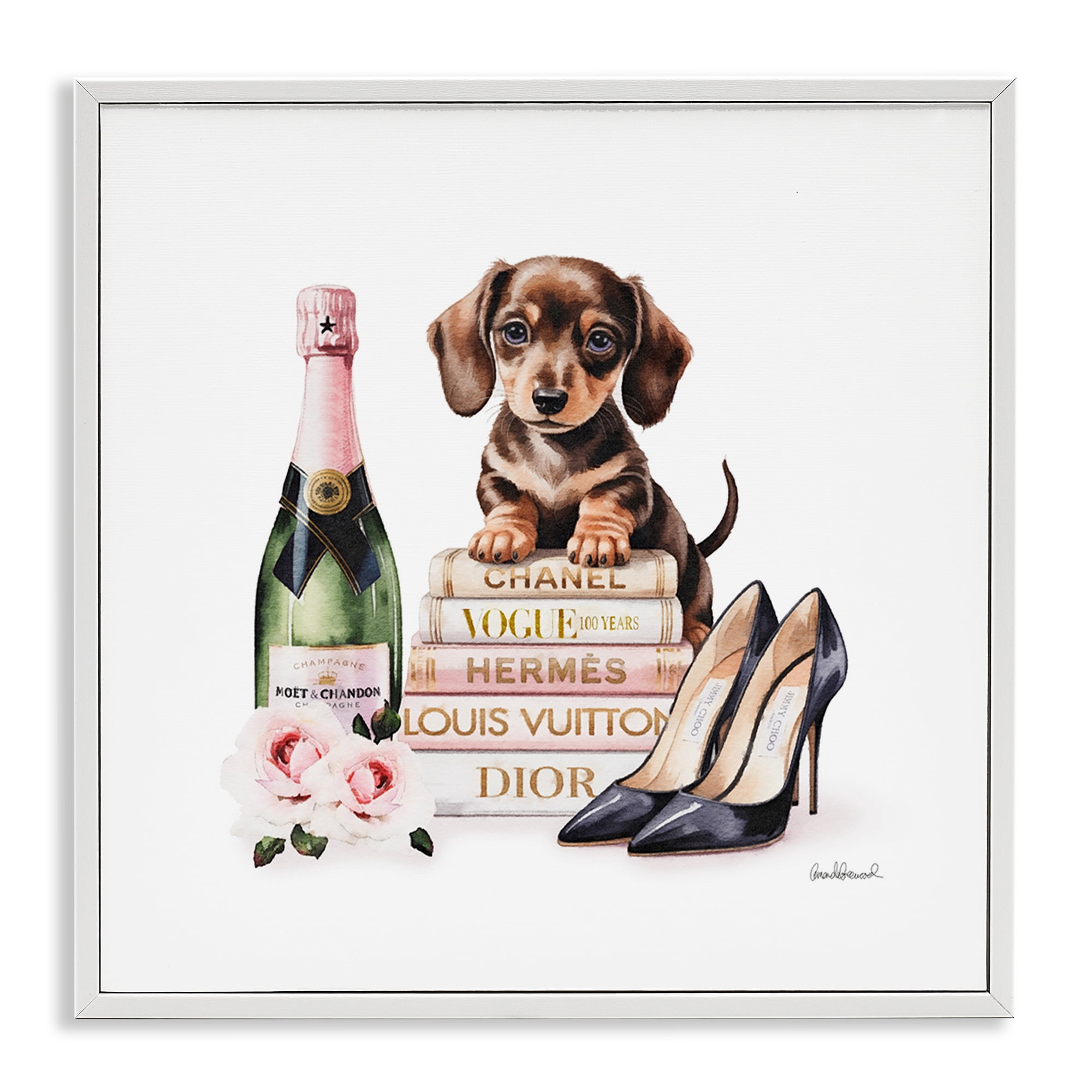 Stupell Industries Luxury Books & Puppy White Framed Giclee Art, design by Amanda Greenwood