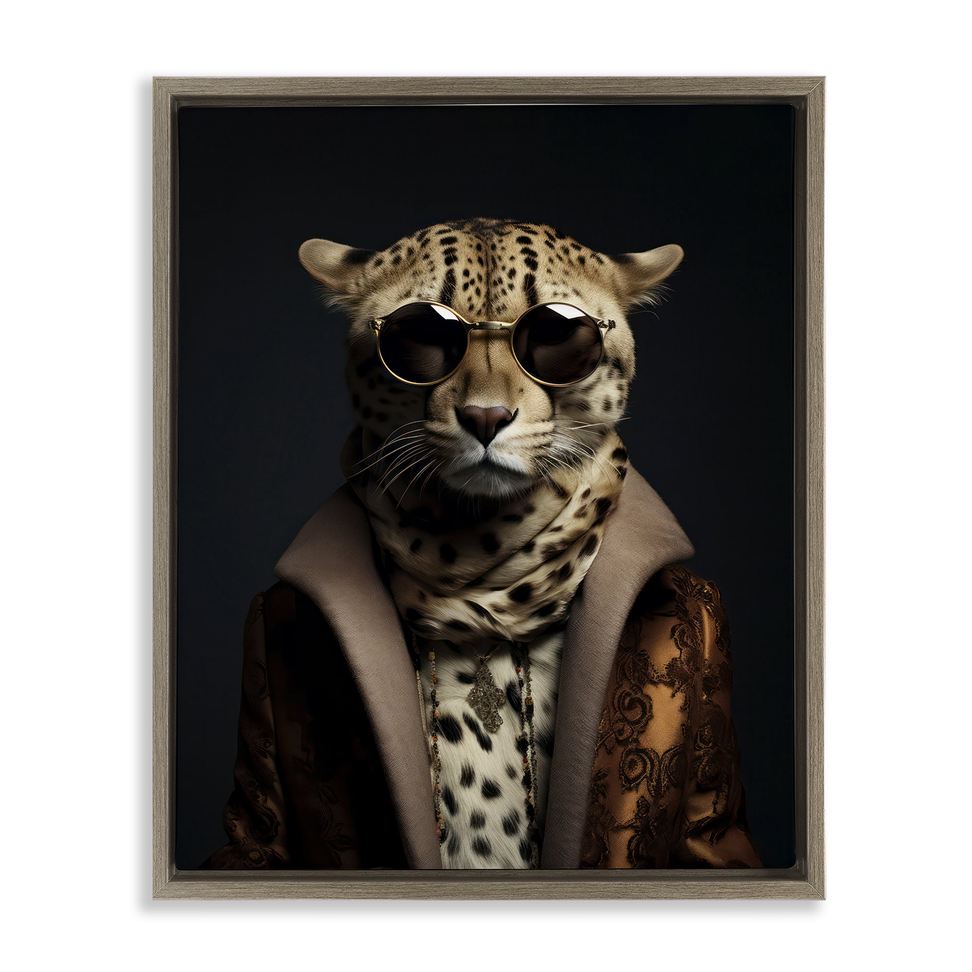 Stupell Industries Luxury Cat Couture Brown Framed Floater Canvas Wall Art, design by Andrea Haase