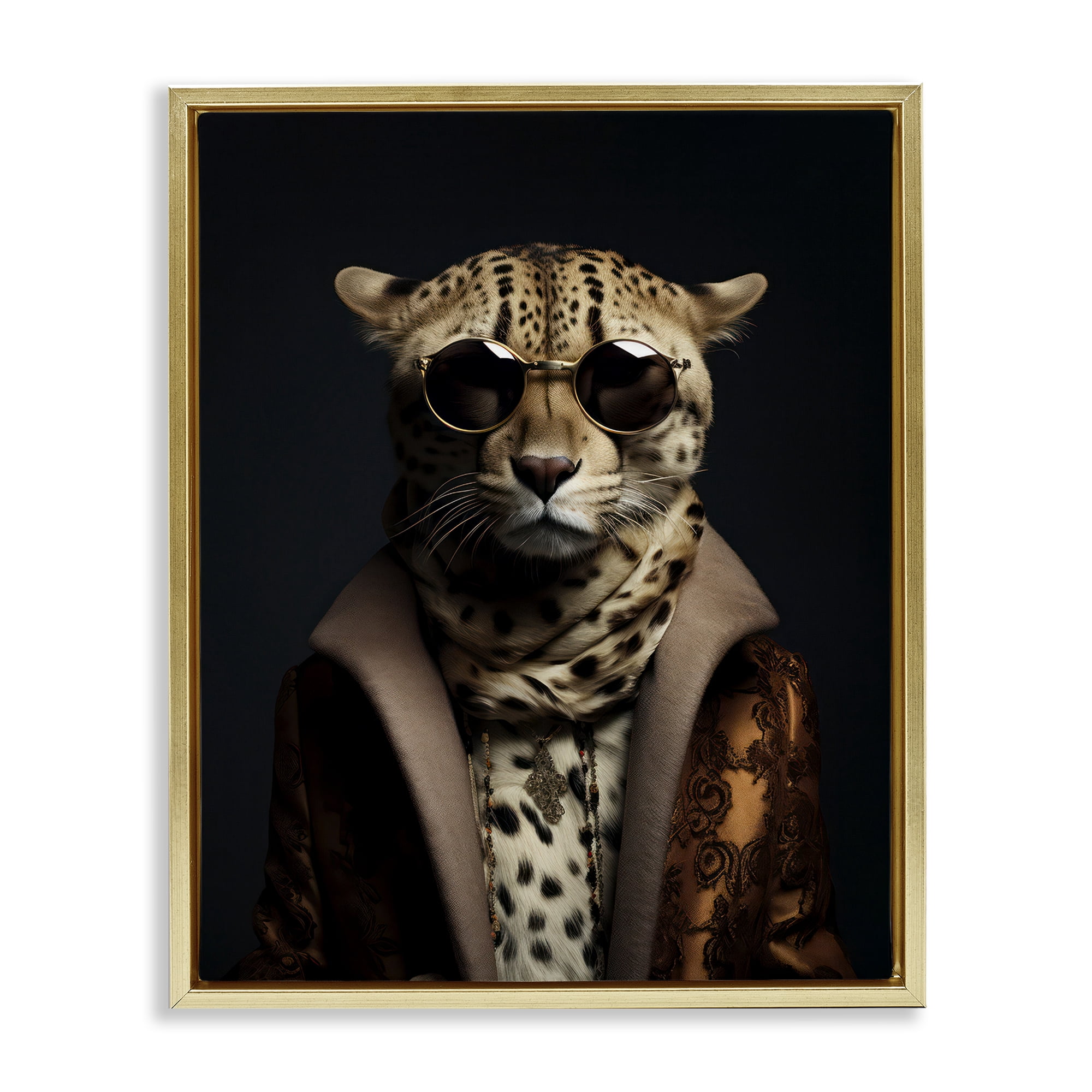 Stupell Industries Luxury Cat Couture Gold Framed Floater Canvas Wall Art, design by Andrea Haase