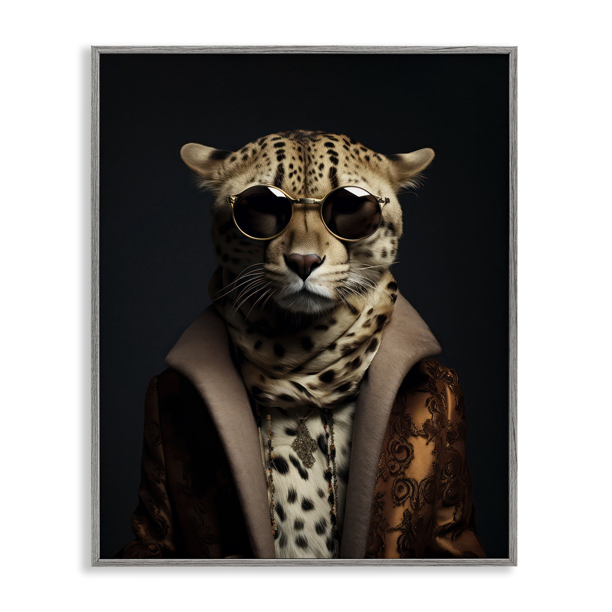 Stupell Industries Luxury Cat Couture Gray Framed Giclee Art, design by Andrea Haase