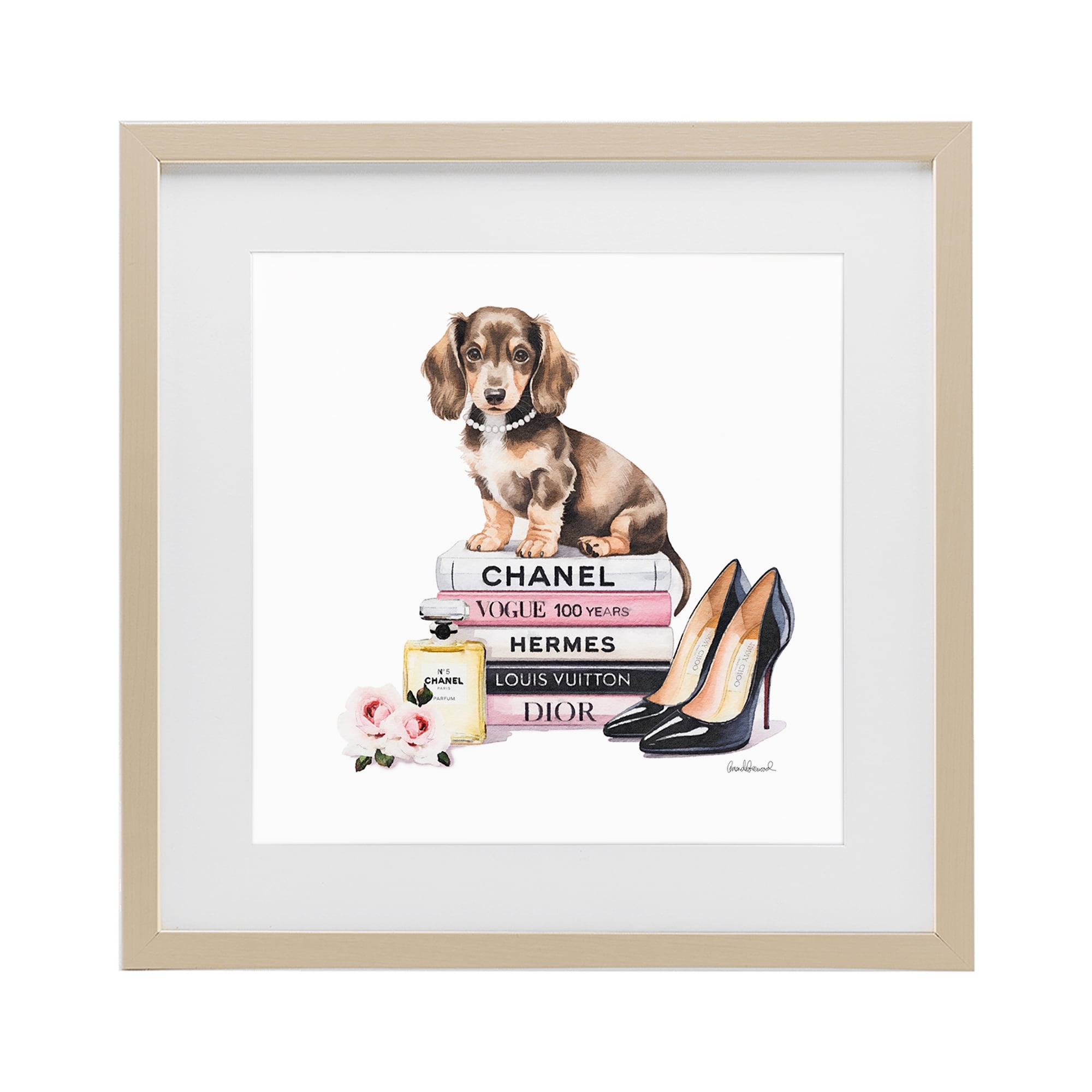 Stupell Industries Luxury Fashion Books & Dog Birch Framed Print Under Glass, design by Amanda Greenwood