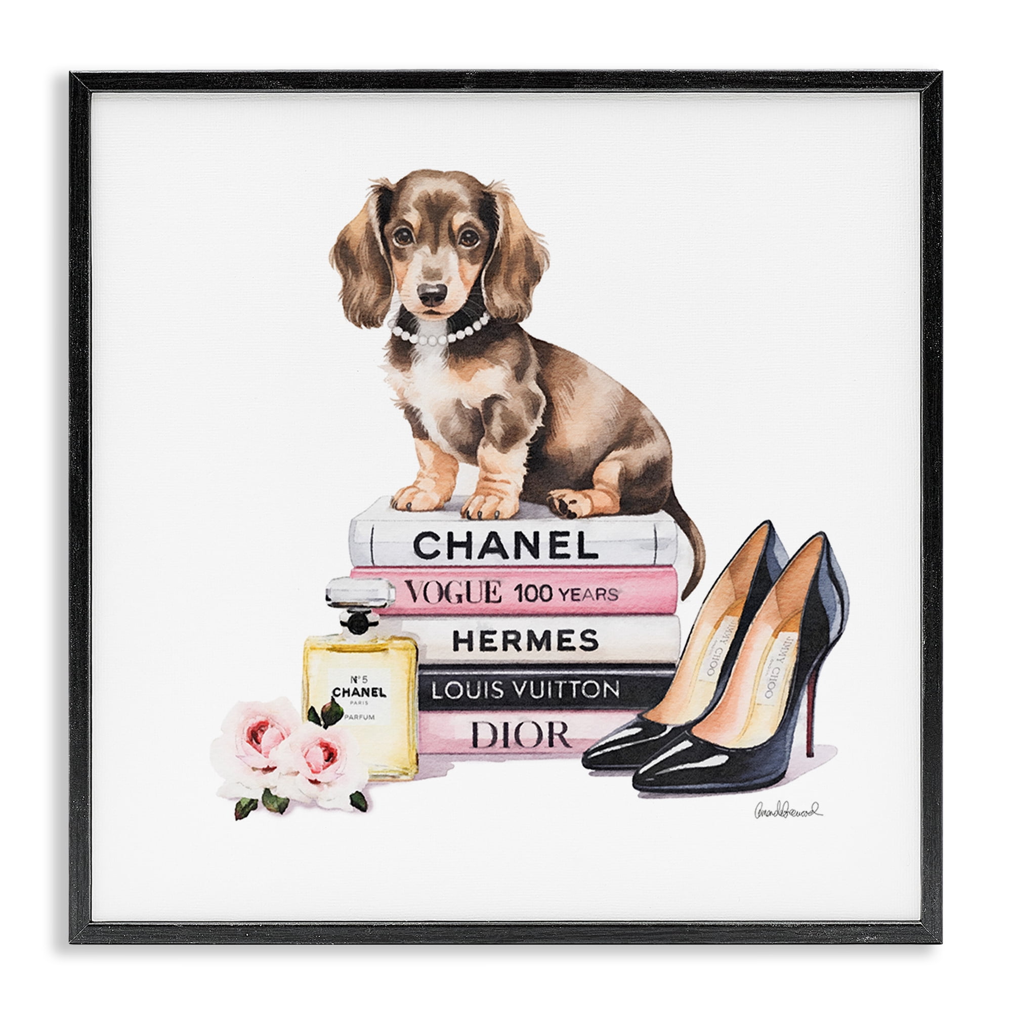 Stupell Industries Luxury Fashion Books & Dog Black Framed Giclee Art, design by Amanda Greenwood