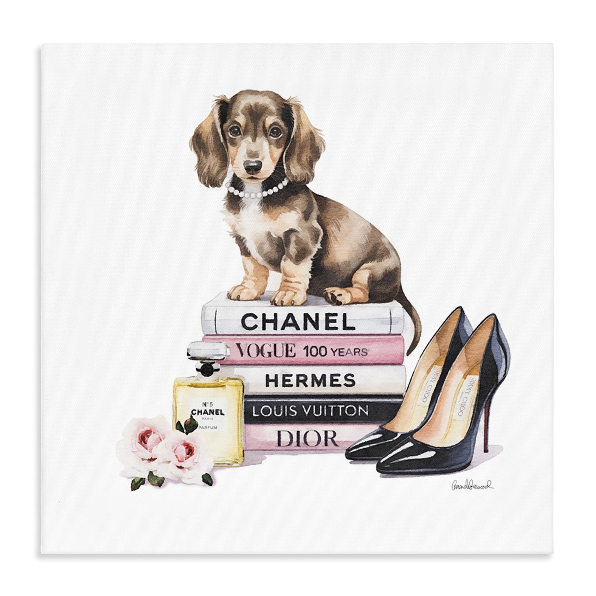 Stupell Industries Luxury Fashion Books & Dog Canvas Wall Art, design by Amanda Greenwood