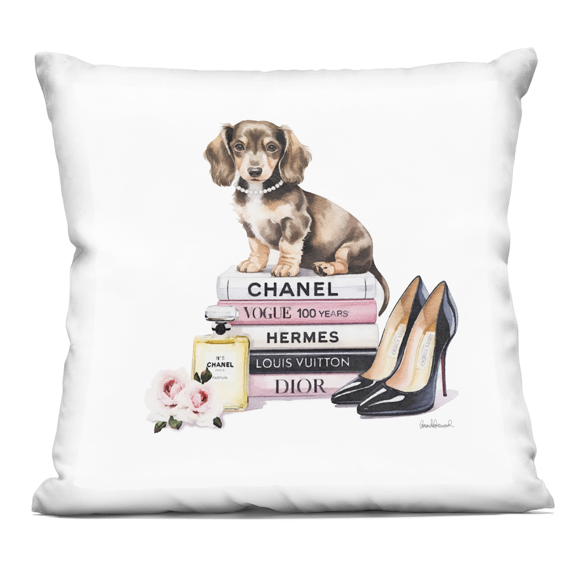 Stupell Industries Luxury Fashion Books & Dog Decorative Printed Throw Pillow, design by Amanda Greenwood, 18 x 7 x 18
