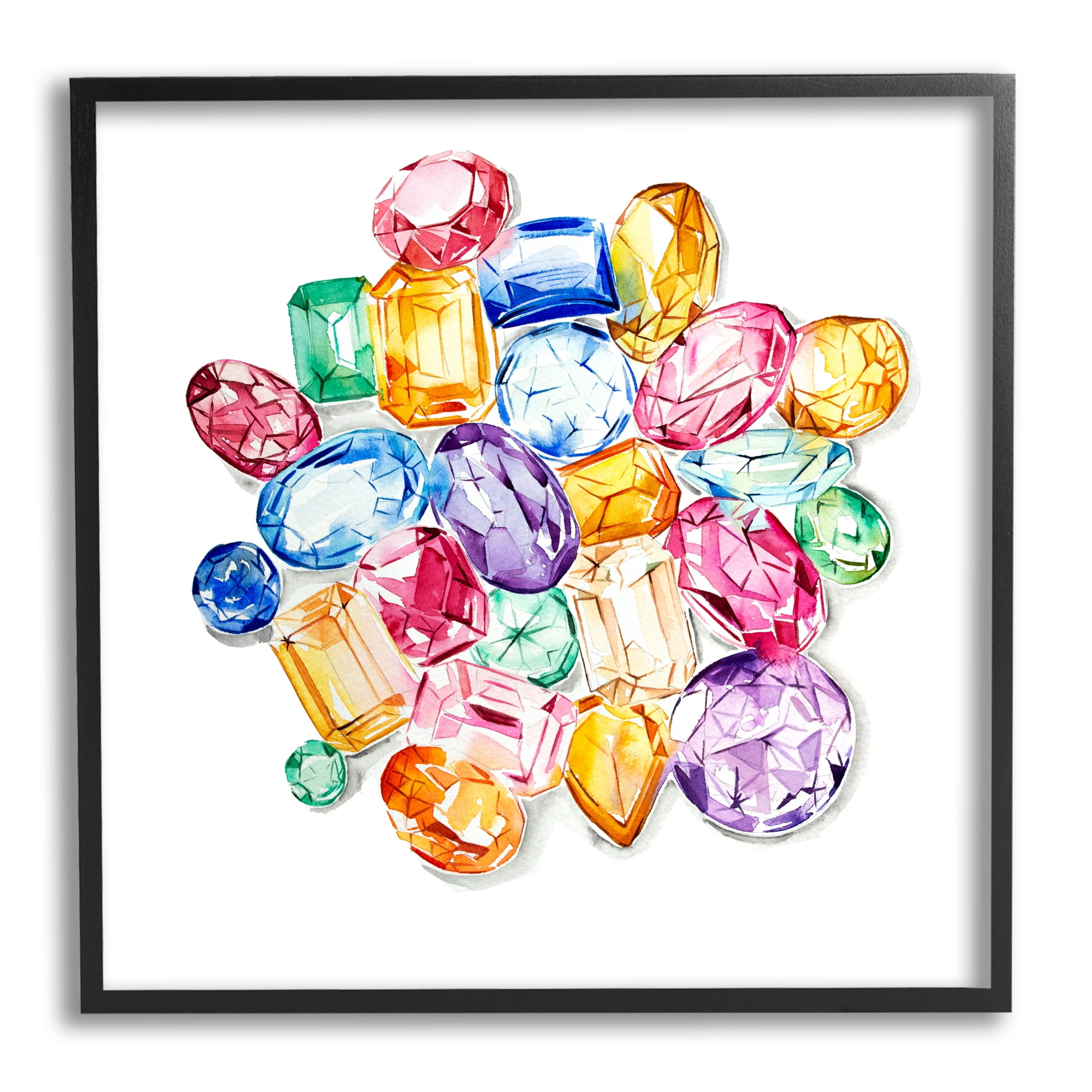 Stupell Industries Luxury Fashion Gemstones Abstract Painting Black Framed Art Print Wall Art, 17 x 17