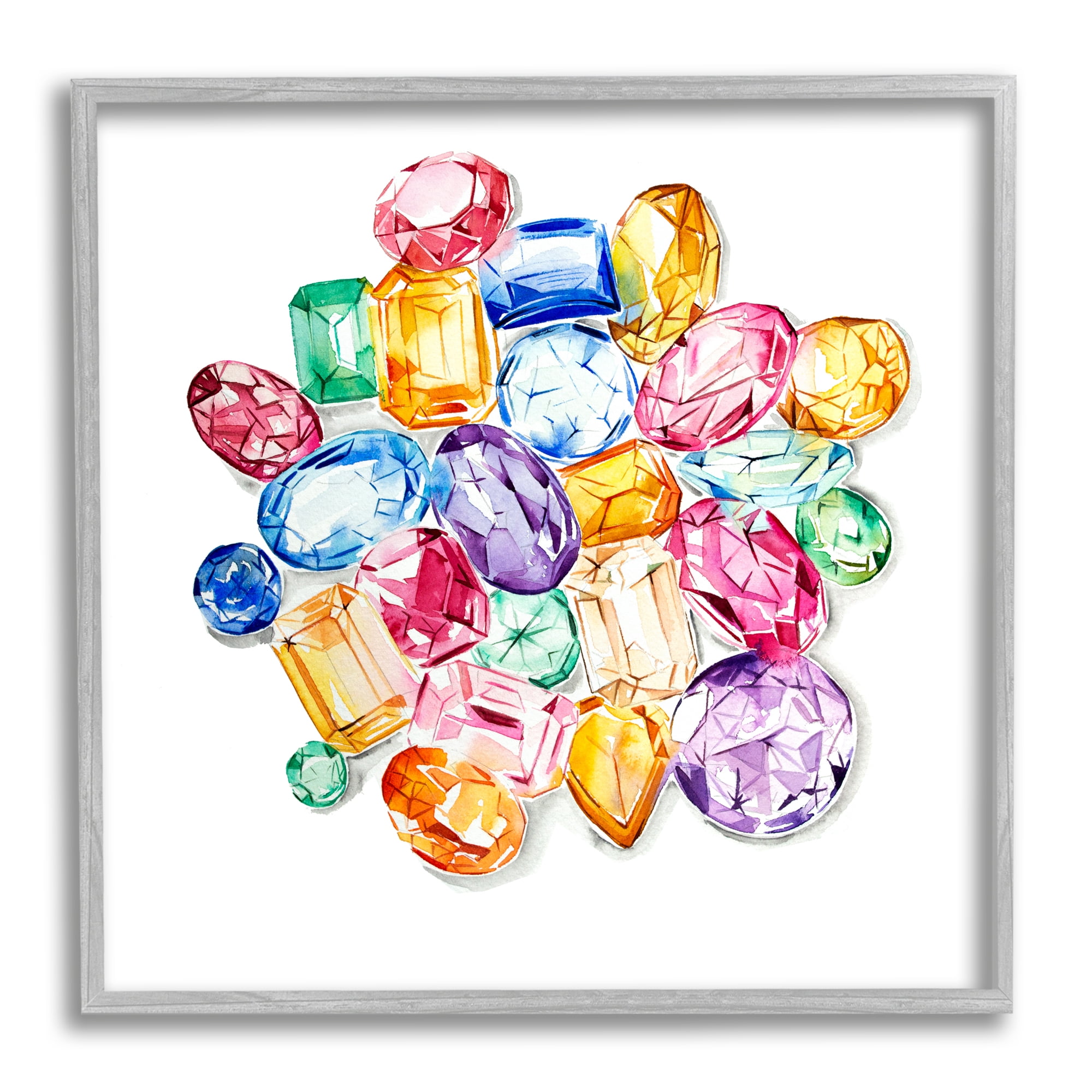 Stupell Industries Luxury Fashion Gemstones Abstract Painting Gray Framed Art Print Wall Art, 17 x 17