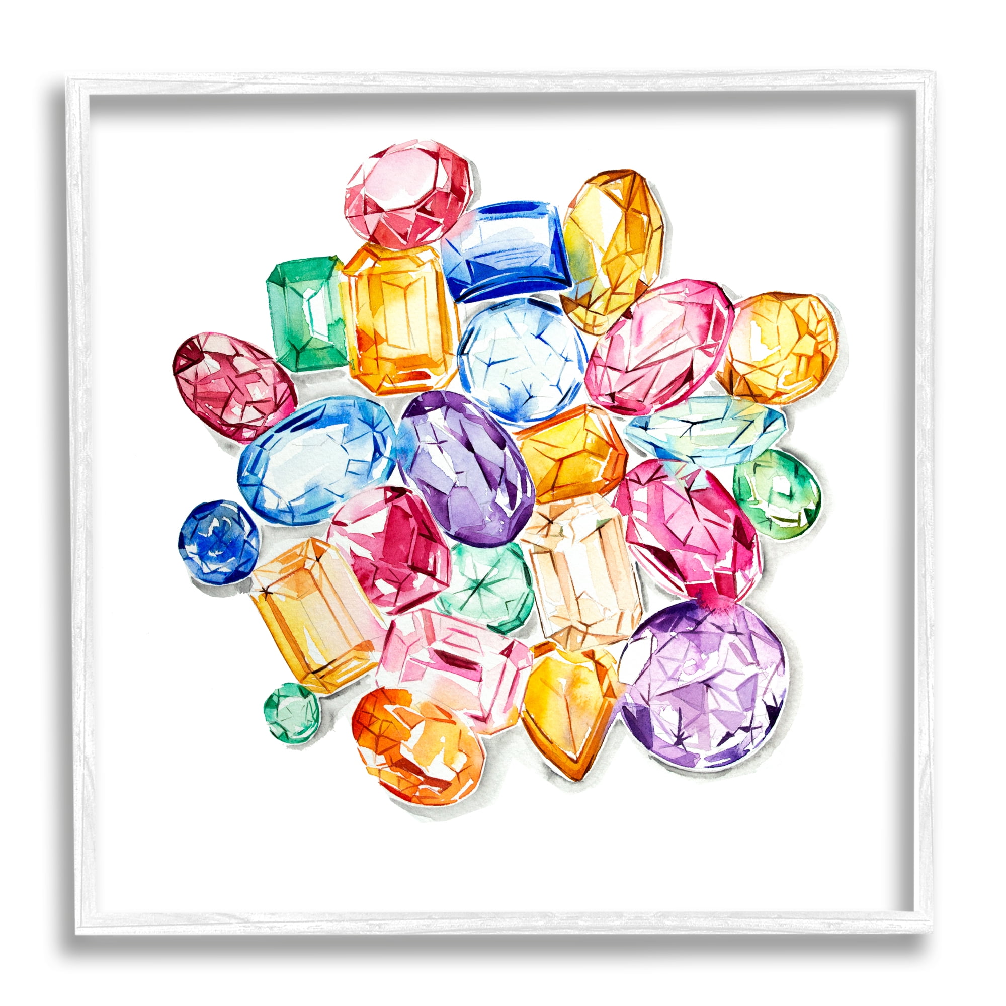 Stupell Industries Luxury Fashion Gemstones Abstract Painting White Framed Art Print Wall Art, 24 x 24