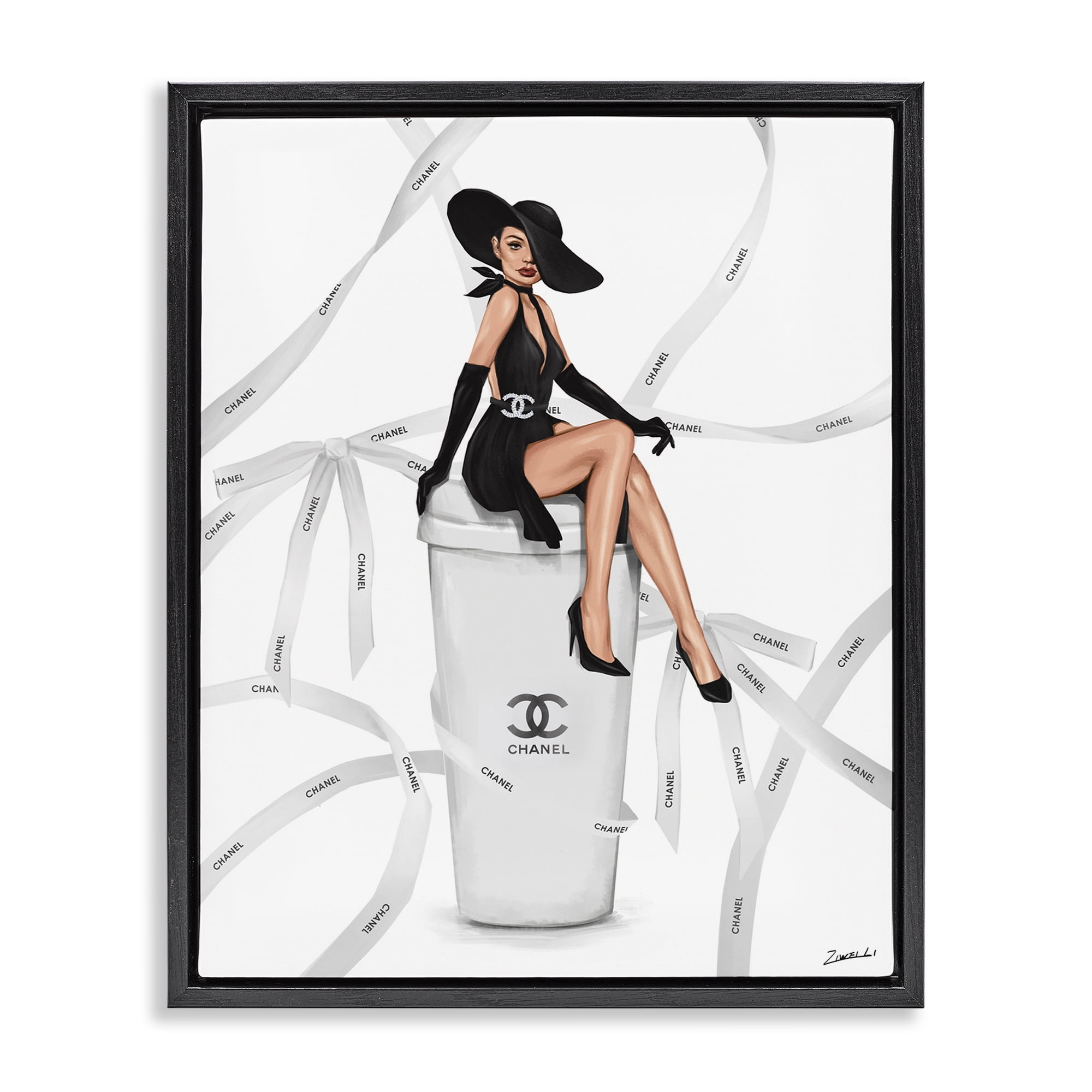 Stupell Industries Luxury Fashion Woman Beauty & Fashion Painting Black Floater Framed Art Print Wall Art, 25 x 31