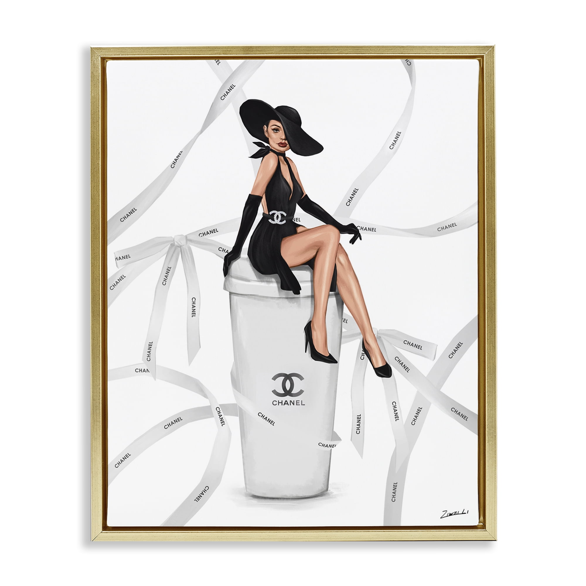Stupell Industries Luxury Fashion Woman Beauty & Fashion Painting Gold Floater Framed Art Print Wall Art, 17 x 21
