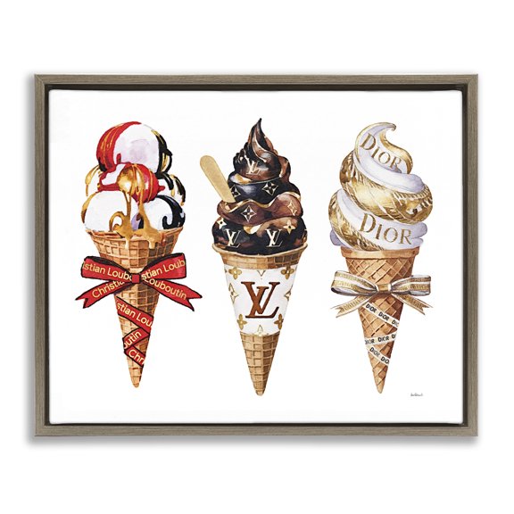 Stupell Industries Luxury Gourmet Ice Cream Brown Framed Floater Canvas Wall Art design by Amanda Greenwood, 25 x 31