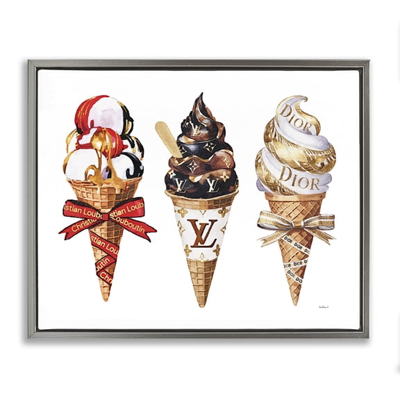 Stupell Industries Luxury Gourmet Ice Cream Gray Framed Floater Canvas Wall Art design by Amanda Greenwood, 25 x 31