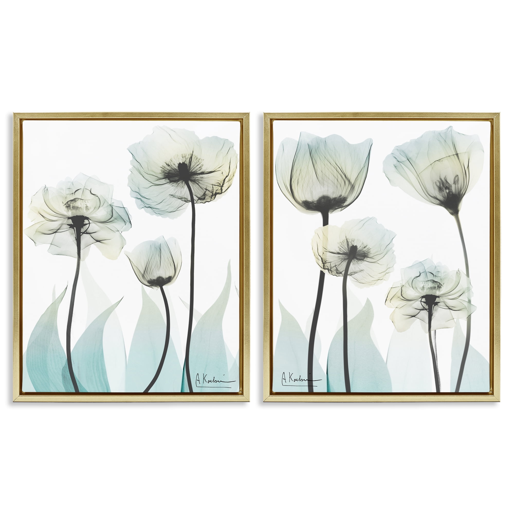 Stupell Industries Luxury Of Creation Flowers 2 Piece Gold Framed Floater Canvas Set, design by Albert Koetsier