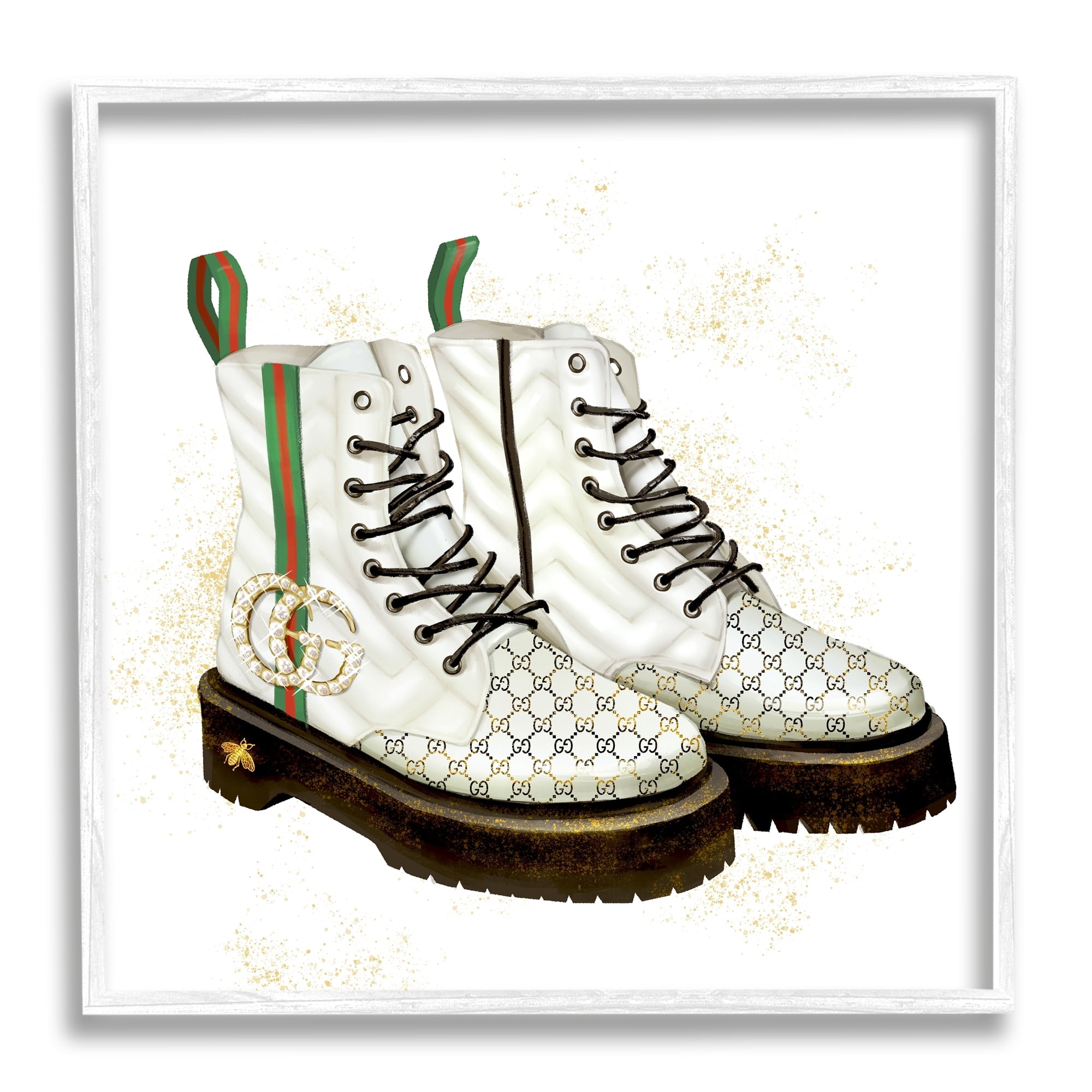 Stupell Industries Luxury Shoes Fashion Glam Gold Silver Diamond Pattern,17 x 17, Design by Ziwei Li