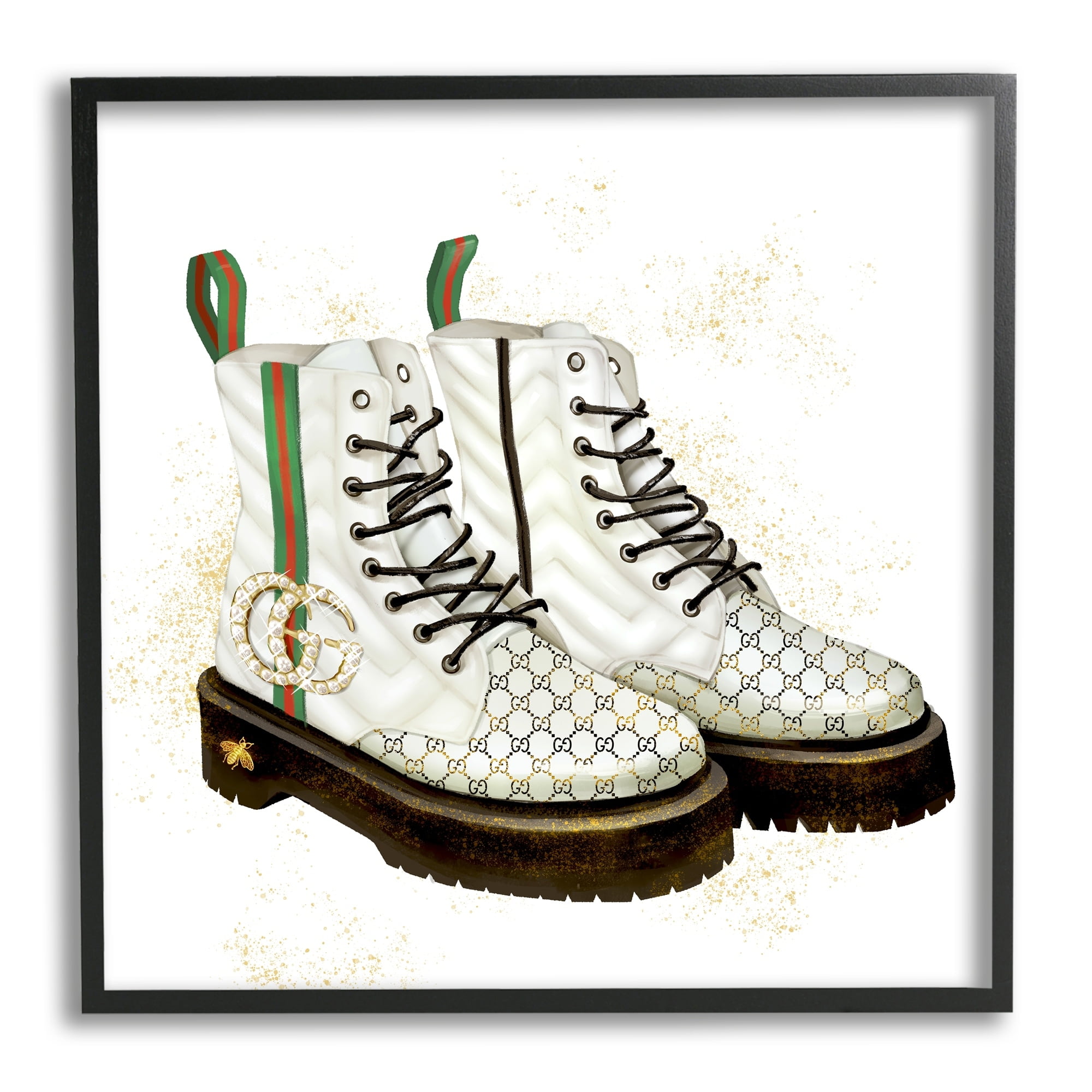 Stupell Industries Luxury Shoes Fashion Glam Gold Silver Diamond Pattern,17 x 30, Design by Ziwei Li