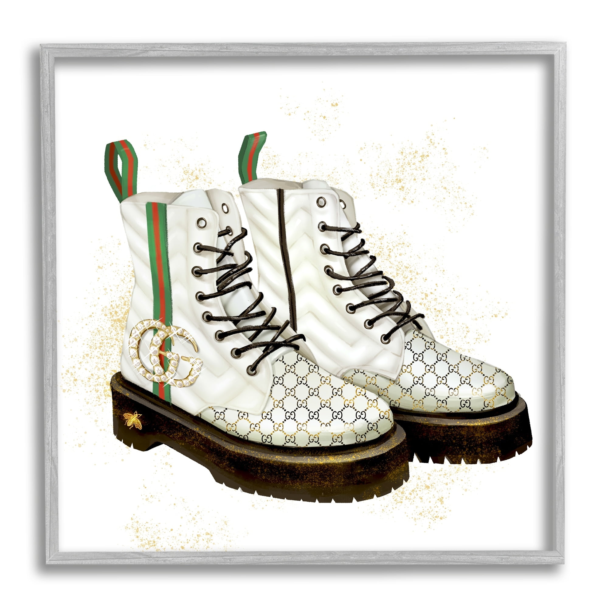 Stupell Industries Luxury Shoes Fashion Glam Gold Silver Diamond Pattern,24 x 24, Design by Ziwei Li