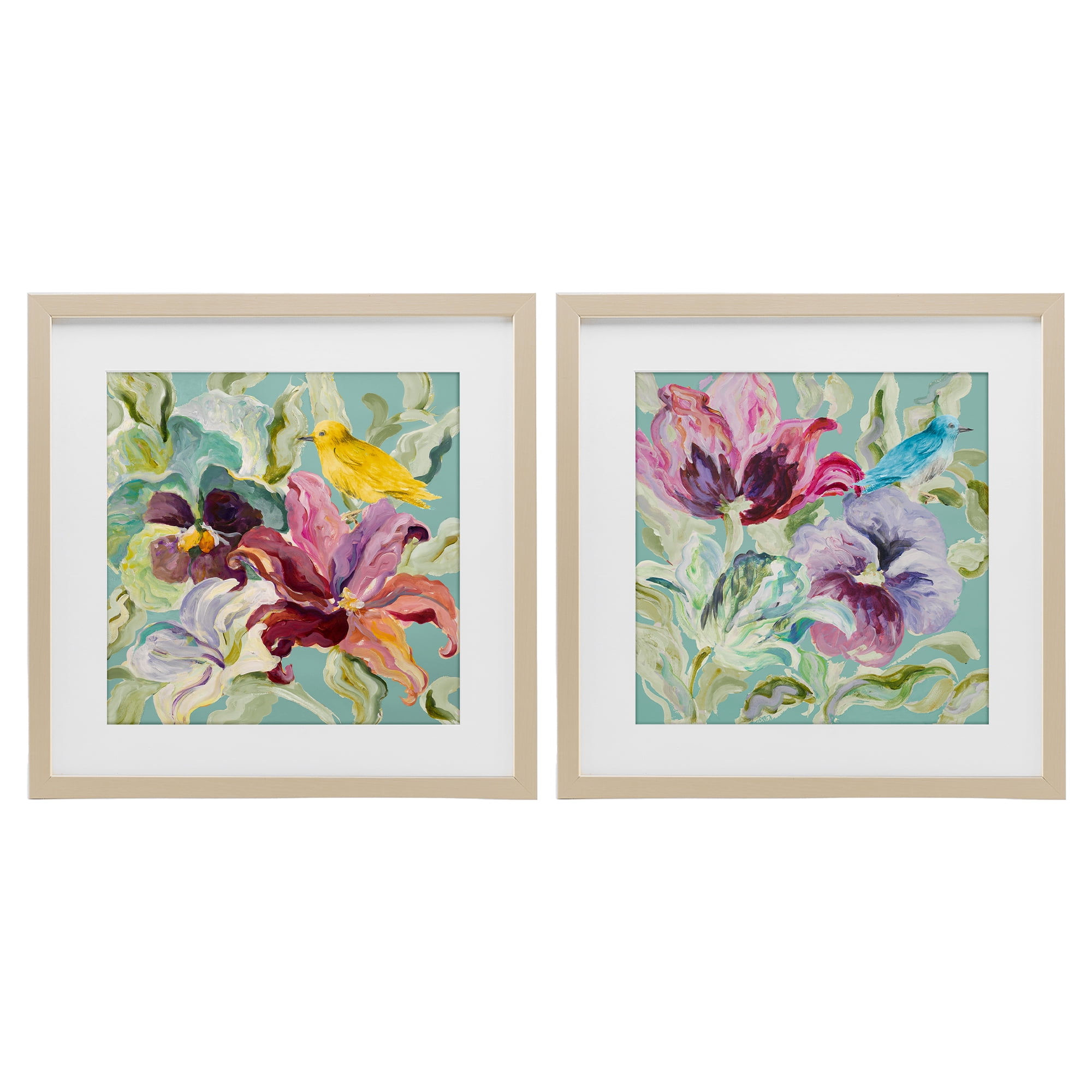 Stupell Industries Lyrical Garden Canaries 2 Piece Birch Framed Print Under Glass Set, design by Lanie Loreth