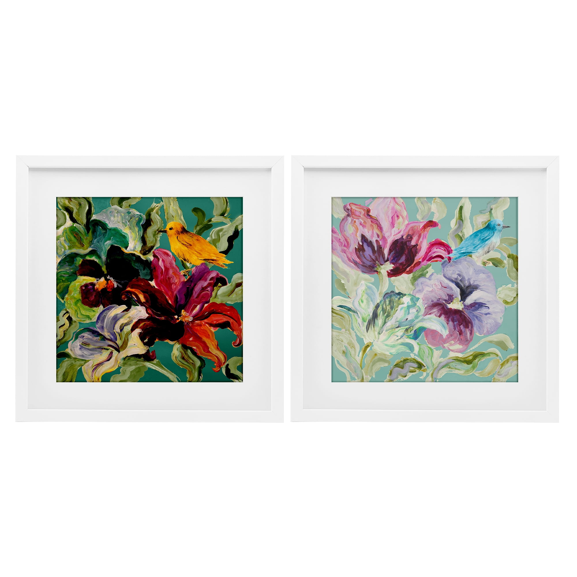 Stupell Industries Lyrical Garden Canaries 2 Piece White Framed Print Under Glass Set, design by Lanie Loreth