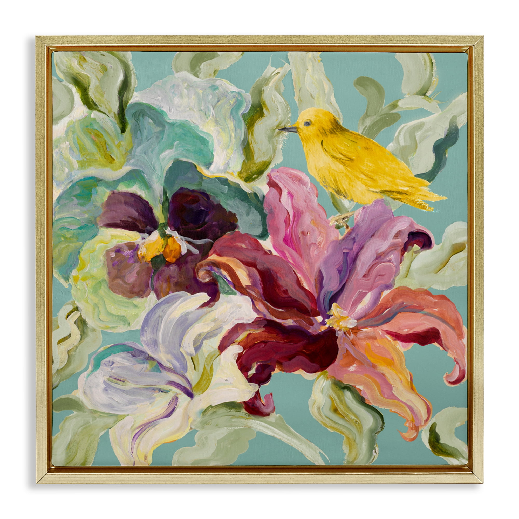 Stupell Industries Lyrical Garden Canary Gold Framed Floater Canvas Wall Art, design by Lanie Loreth