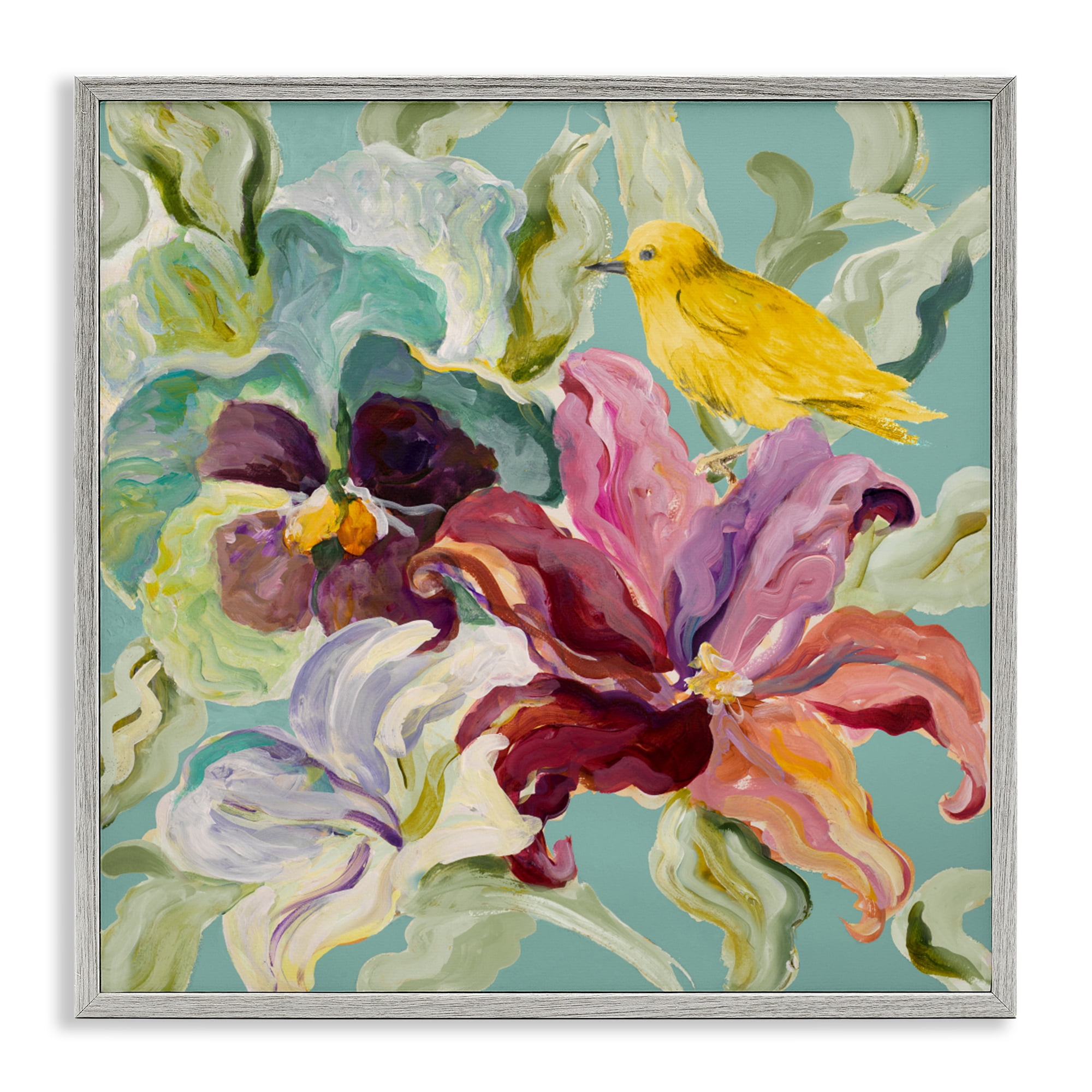 Stupell Industries Lyrical Garden Canary Gray Framed Giclee Art, design by Lanie Loreth