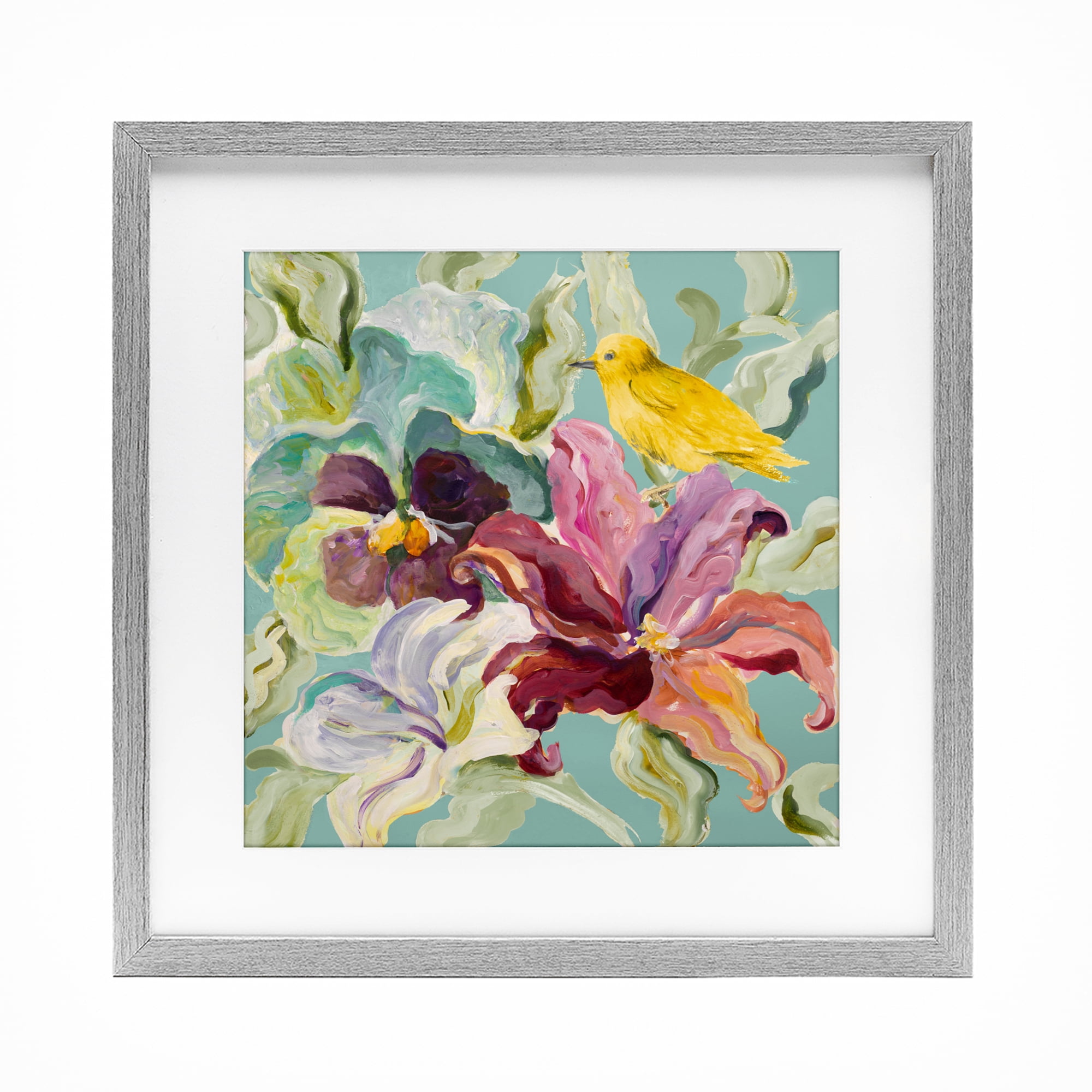 Stupell Industries Lyrical Garden Canary Gray Framed Print Under Glass, design by Lanie Loreth