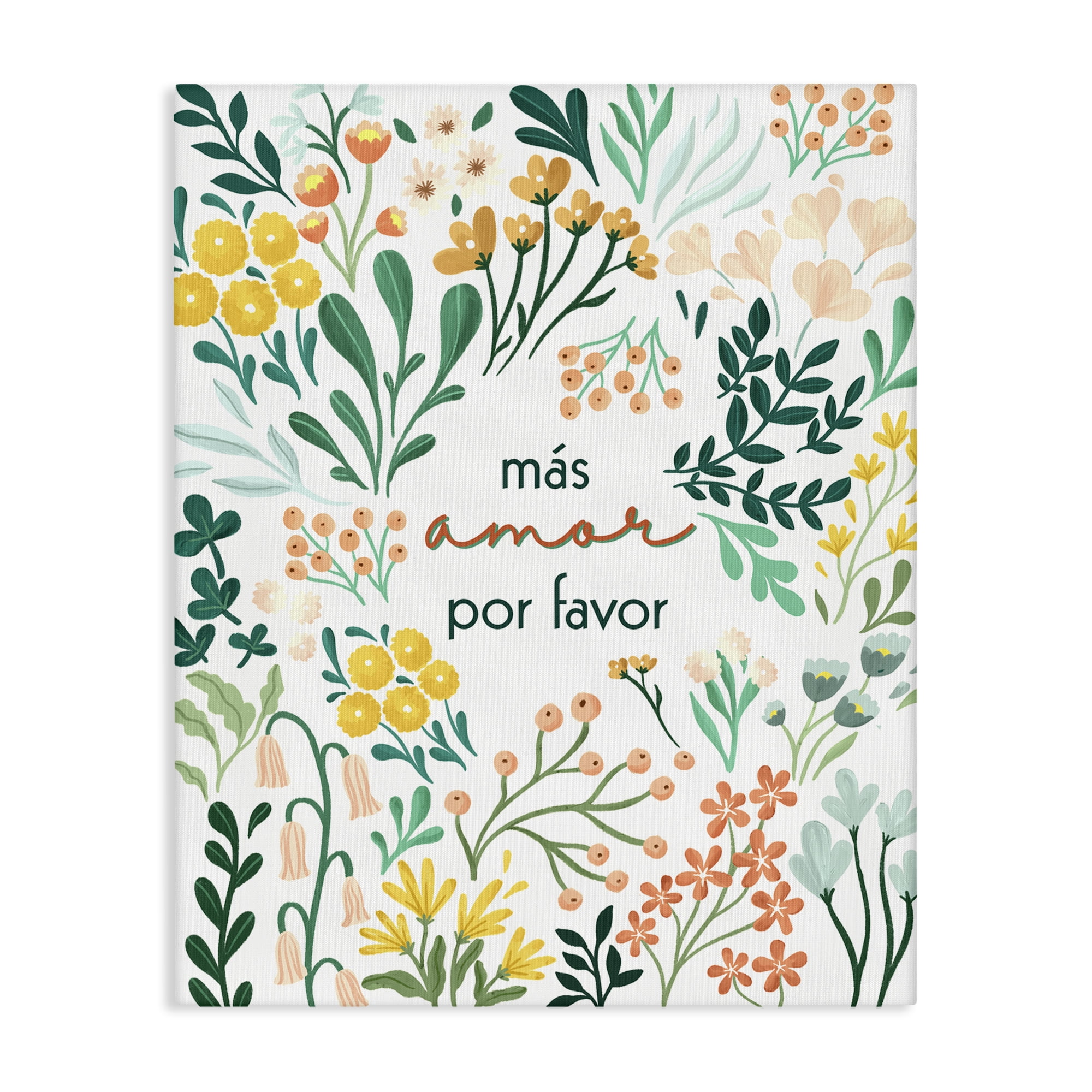 Stupell Industries Más Amor Por Favor Flores Inspirational Quotes & Sayings Painting Wrapped Canvas Art Print Wall Art, 24 x 30