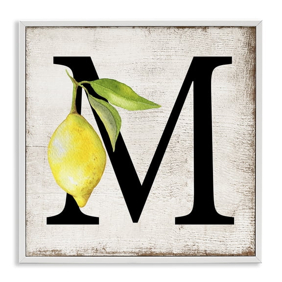Stupell Industries M with Lemon Letter Food & Beverage Painting White Framed Art Print Wall Art, 12 x 12