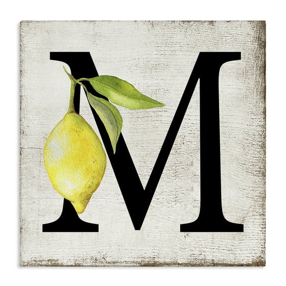Stupell Industries M with Lemon Letter Food & Beverage Painting Wrapped Canvas Art Print Wall Art, 36 x 36