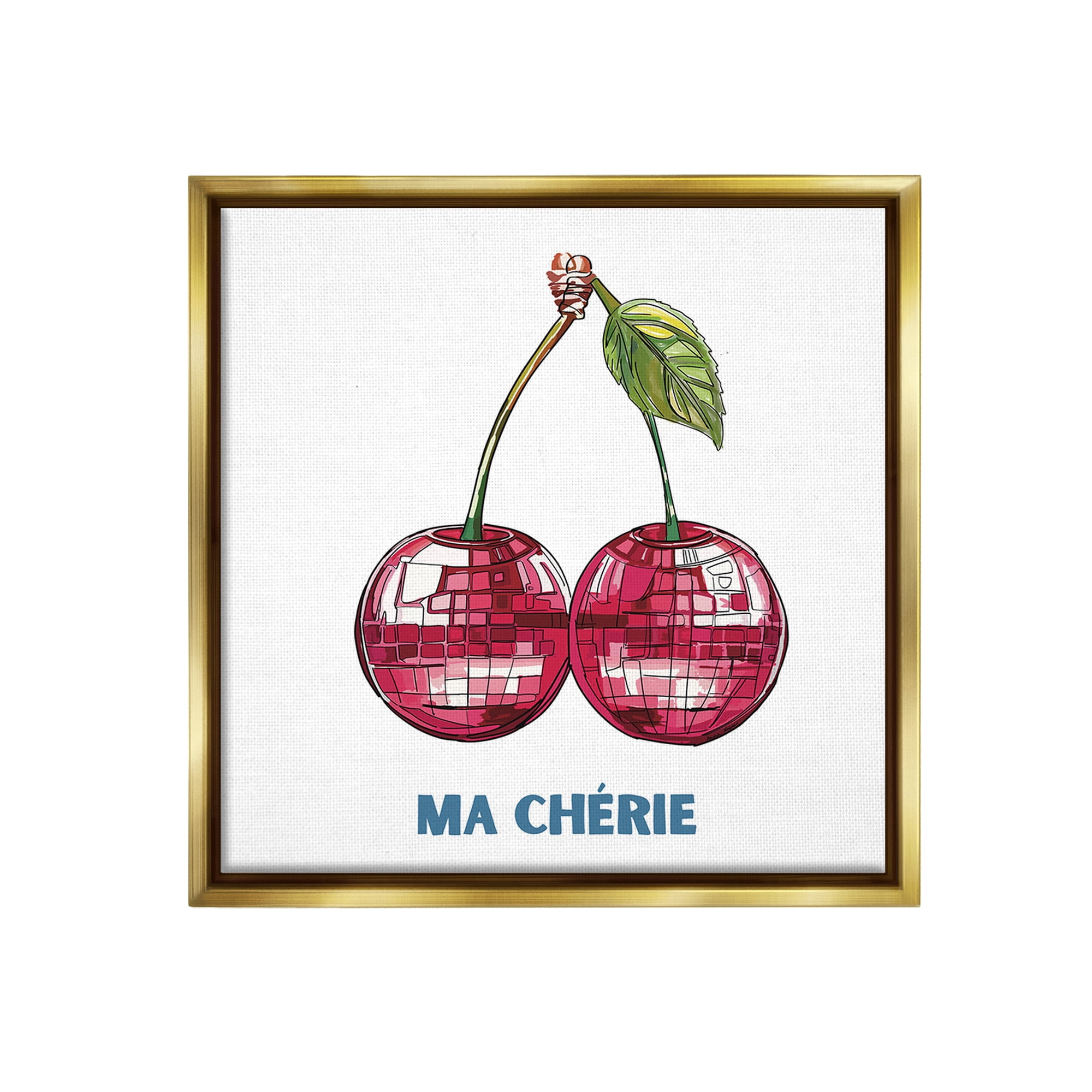 Stupell Industries Ma Cherie Cherries Food & Beverage Painting Gold Floater Framed Canvas Art Print Wall Art, 18 x 18