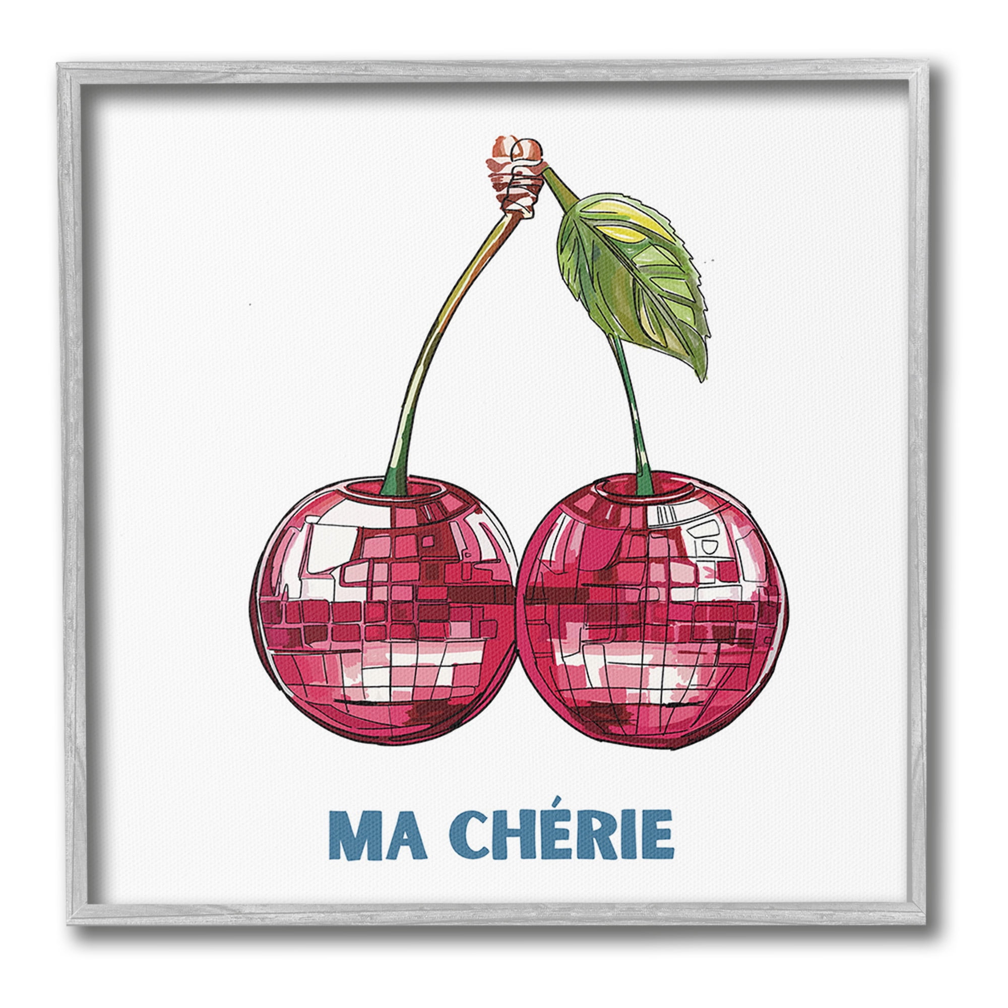 Stupell Industries Ma Cherie Cherries Food & Beverage Painting Gray Framed Art Print Wall Art, 12 x 12
