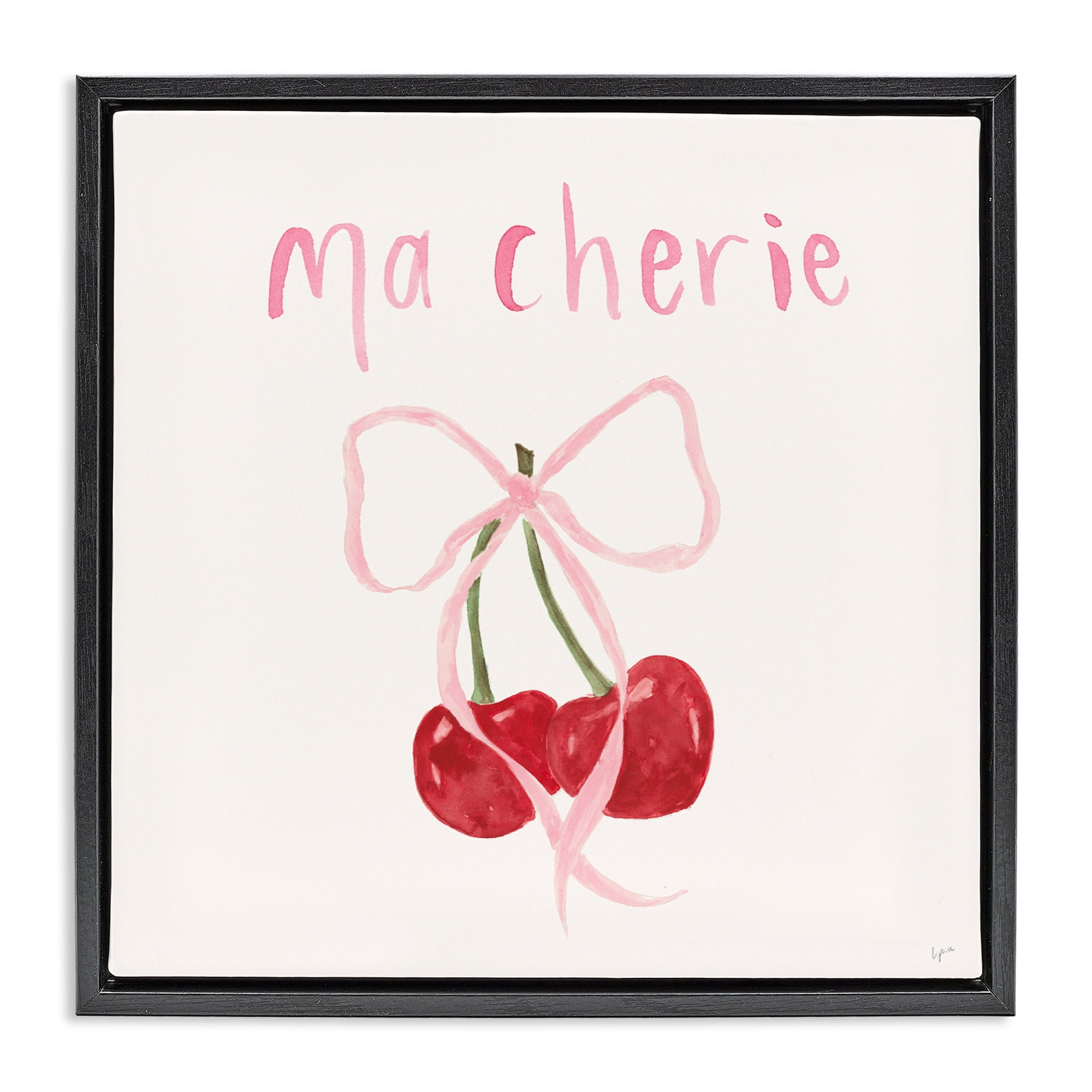 Stupell Industries Ma Cherie Ribboned Cherries Black Framed Floater Canvas Wall Art, design by Lucille Price