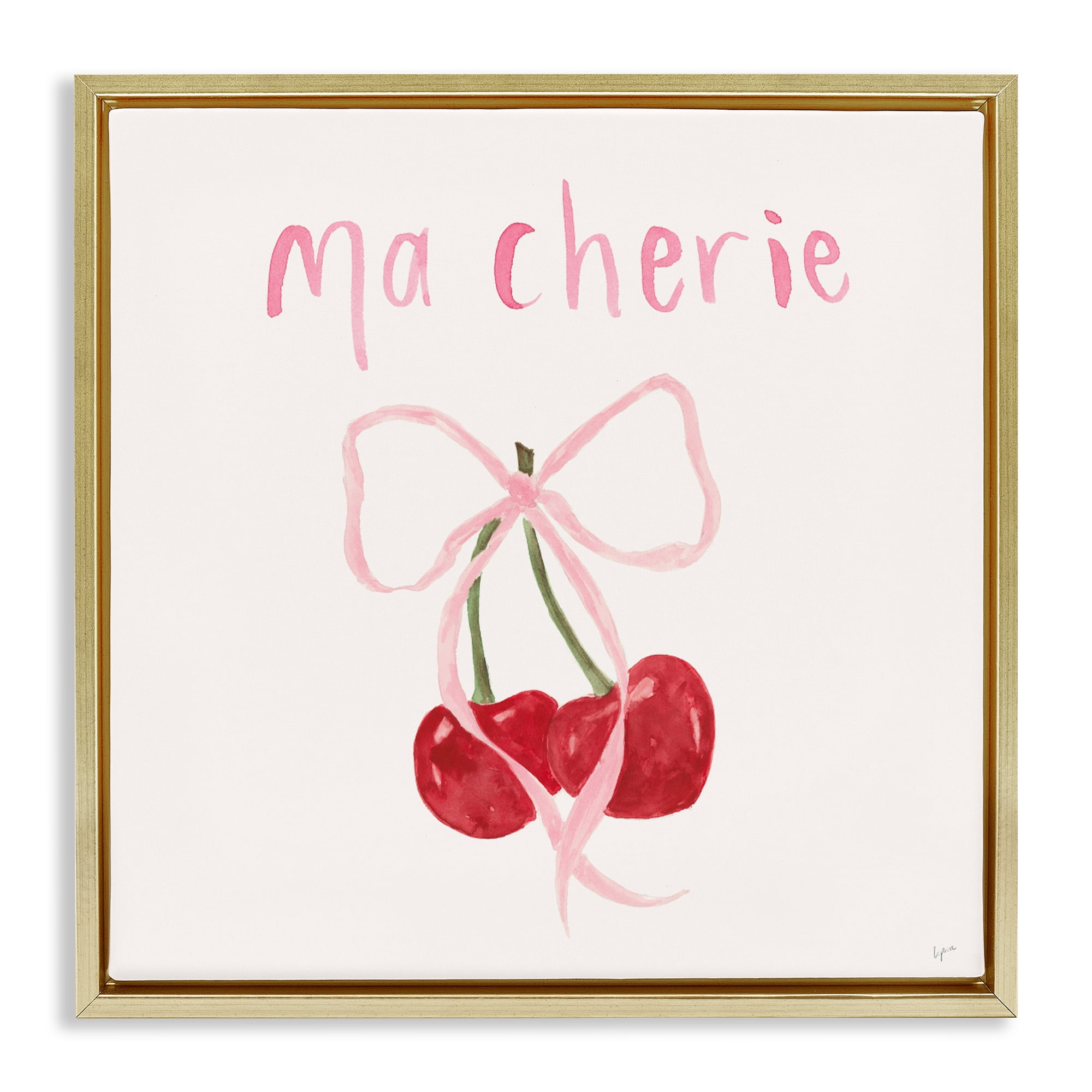 Stupell Industries Ma Cherie Ribboned Cherries Gold Framed Floater Canvas Wall Art, design by Lucille Price