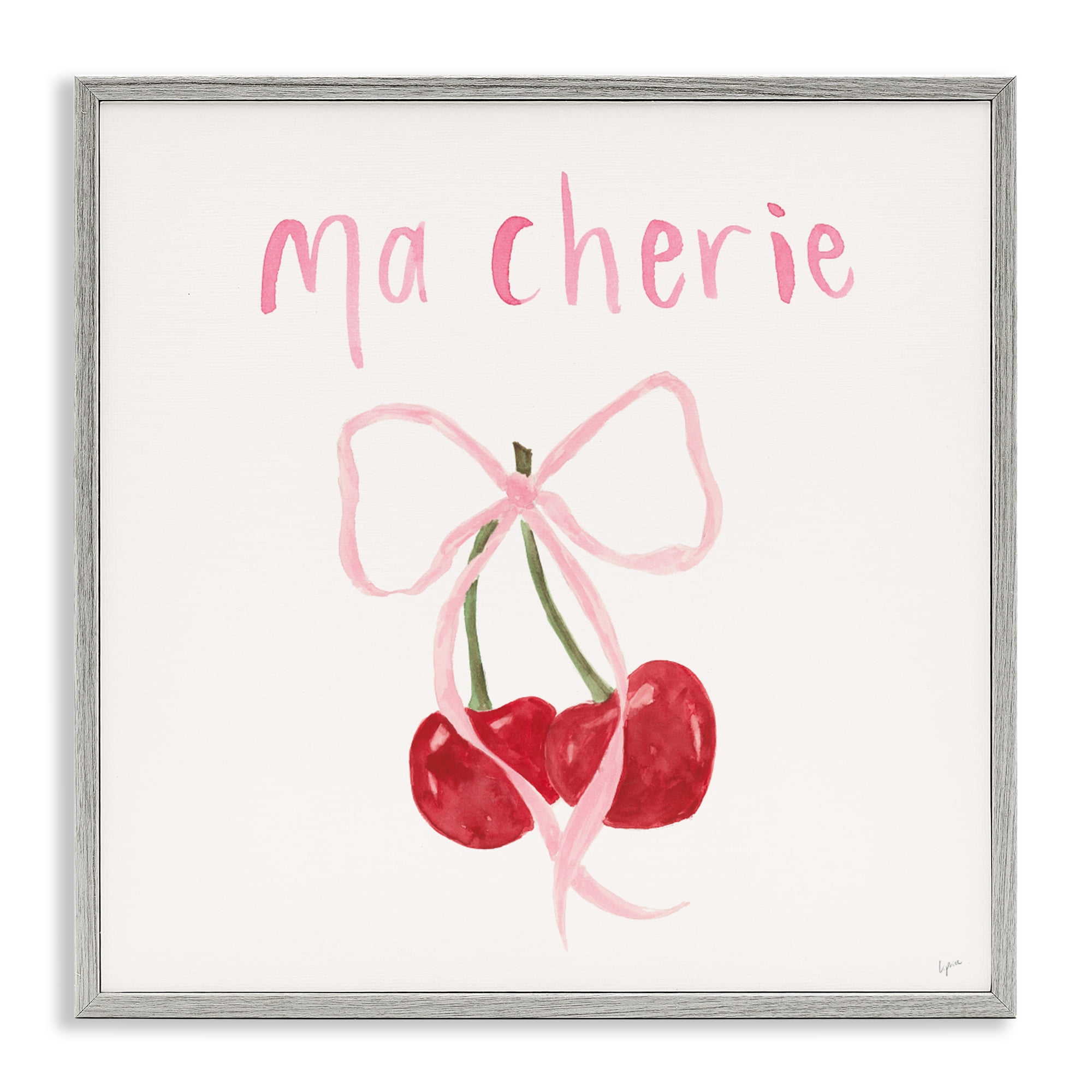 Stupell Industries Ma Cherie Ribboned Cherries Gray Framed Giclee Art, design by Lucille Price