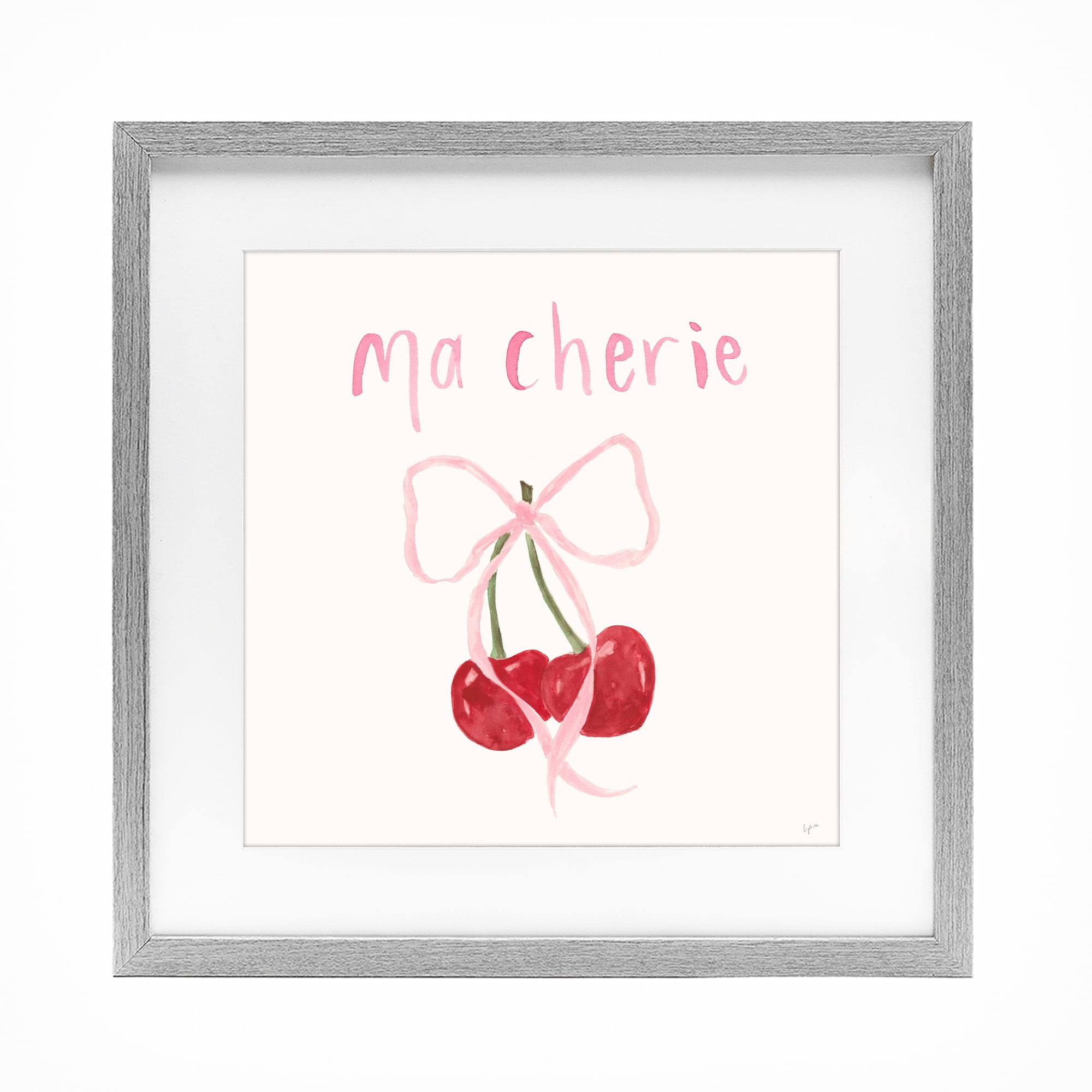 Stupell Industries Ma Cherie Ribboned Cherries Gray Framed Print Under Glass, design by Lucille Price