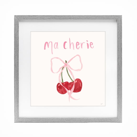 Stupell Industries Shabby Chic Ma Cherie Ribboned Cherries Gray Framed Print Under Glass, 13 x 13, by Lucille Price