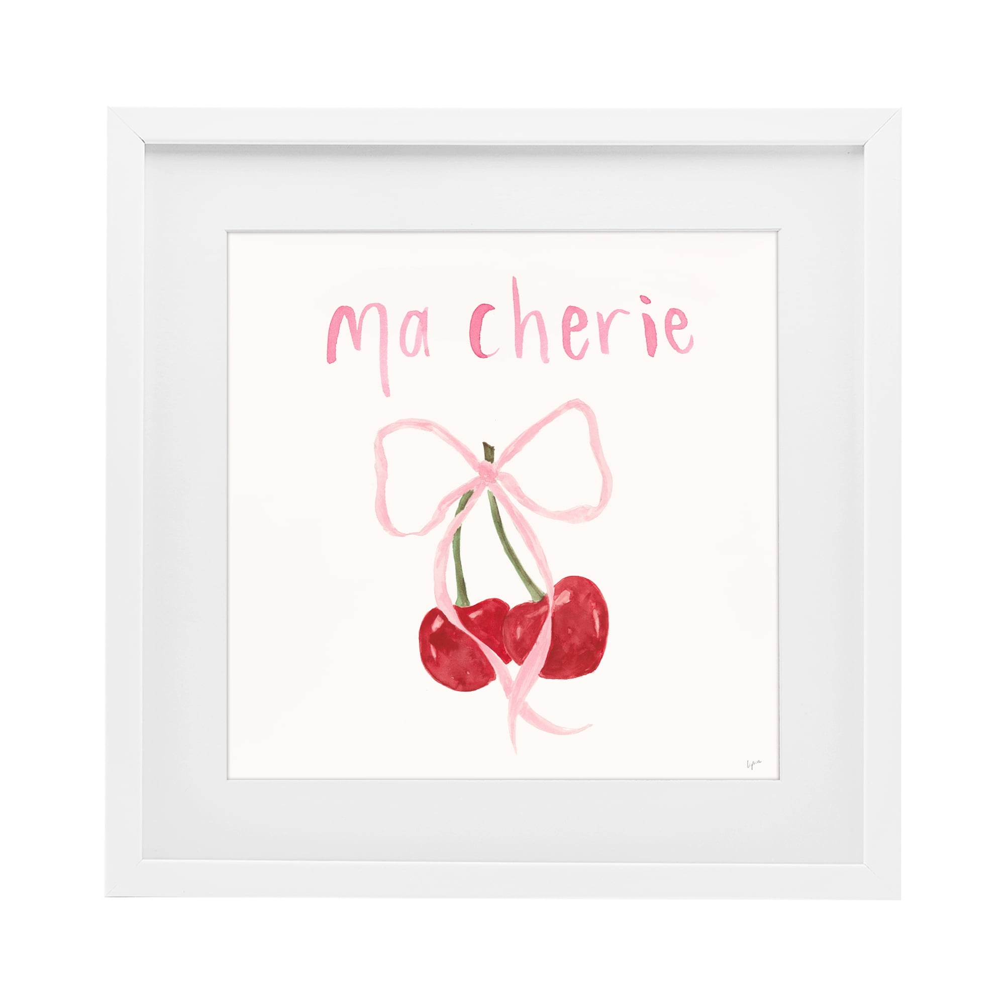 Stupell Industries Ma Cherie Ribboned Cherries White Framed Print Under Glass, design by Lucille Price