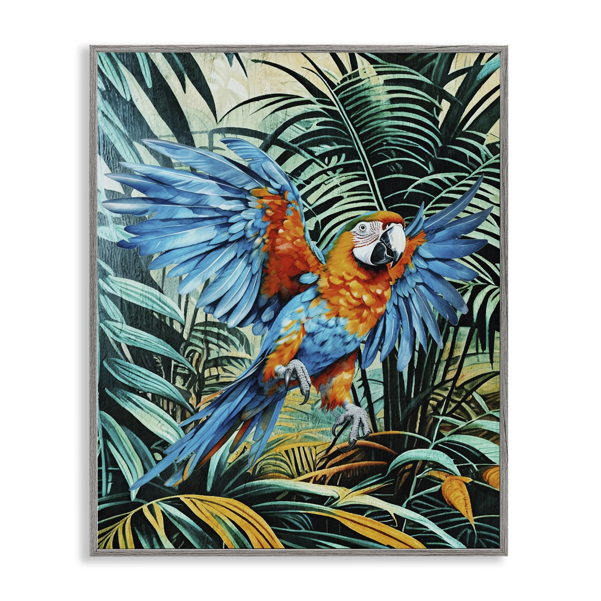 Stupell Industries Macaw in Flight Animals Painting Gray Framed Art Print Wall Art, 11 x 14