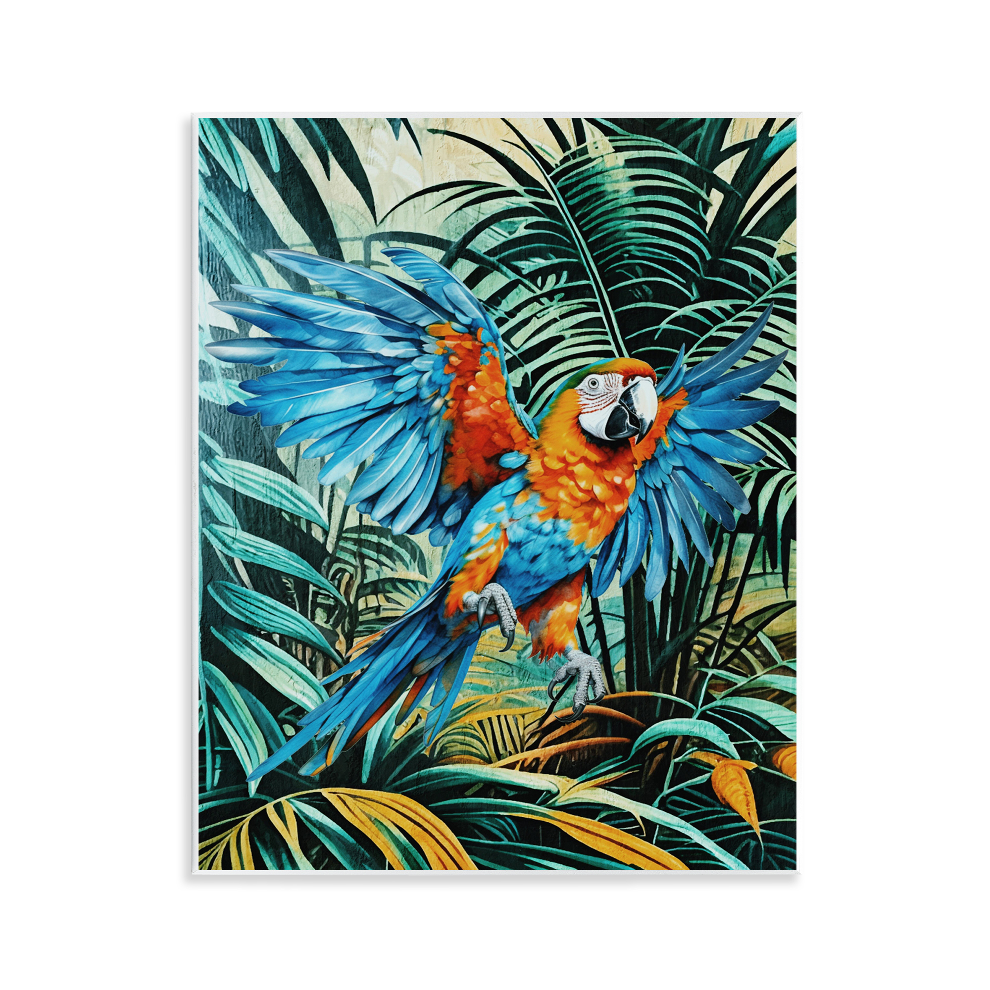 Stupell Industries Macaw in Flight Animals Painting Unframed Art Print Wall Art, 11 x 14