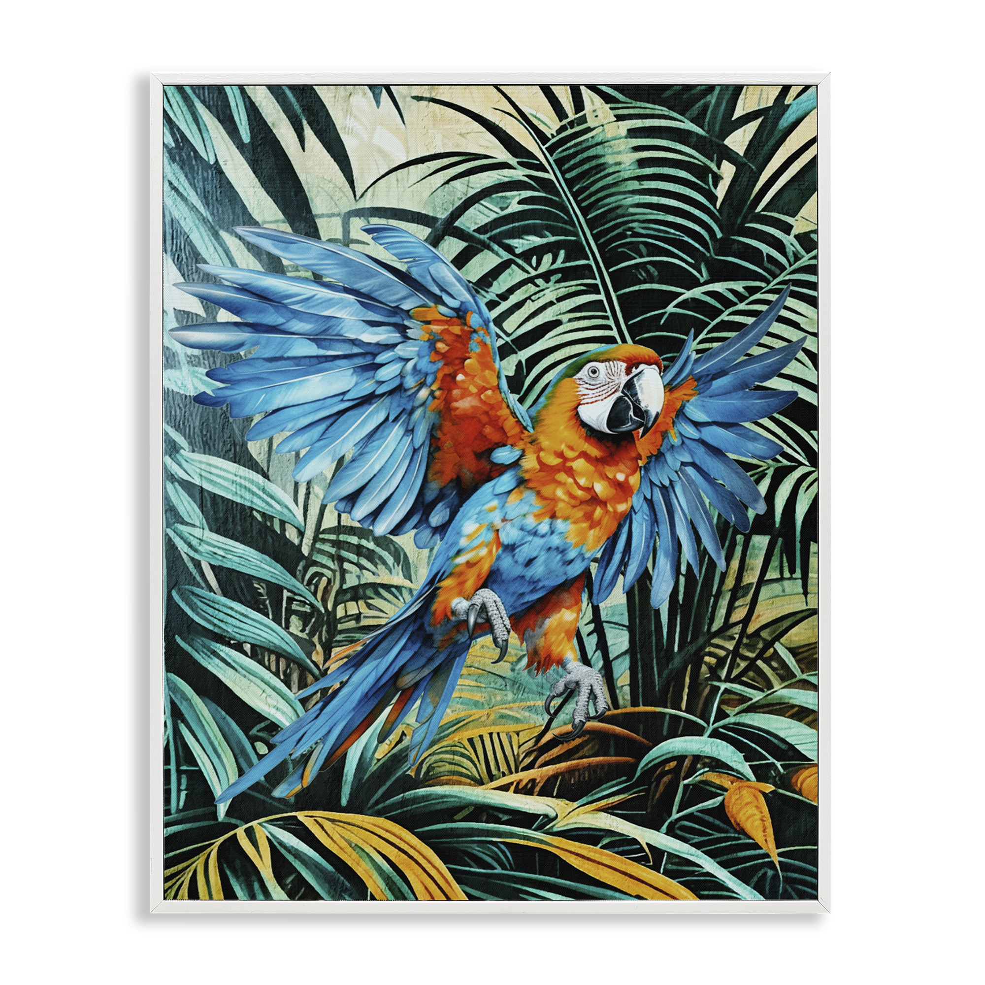 Stupell Industries Macaw in Flight Animals Painting White Framed Art Print Wall Art, 16 x 20